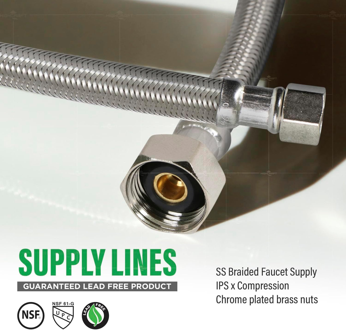 Highcraft Faucet Hose Connector 12" Length, 1/2" IPS X 3/8" Comp FIP Flexible Braided Stainless Steel Supply Line, Bathroom Kitchen Sink Extension (4 Pack)