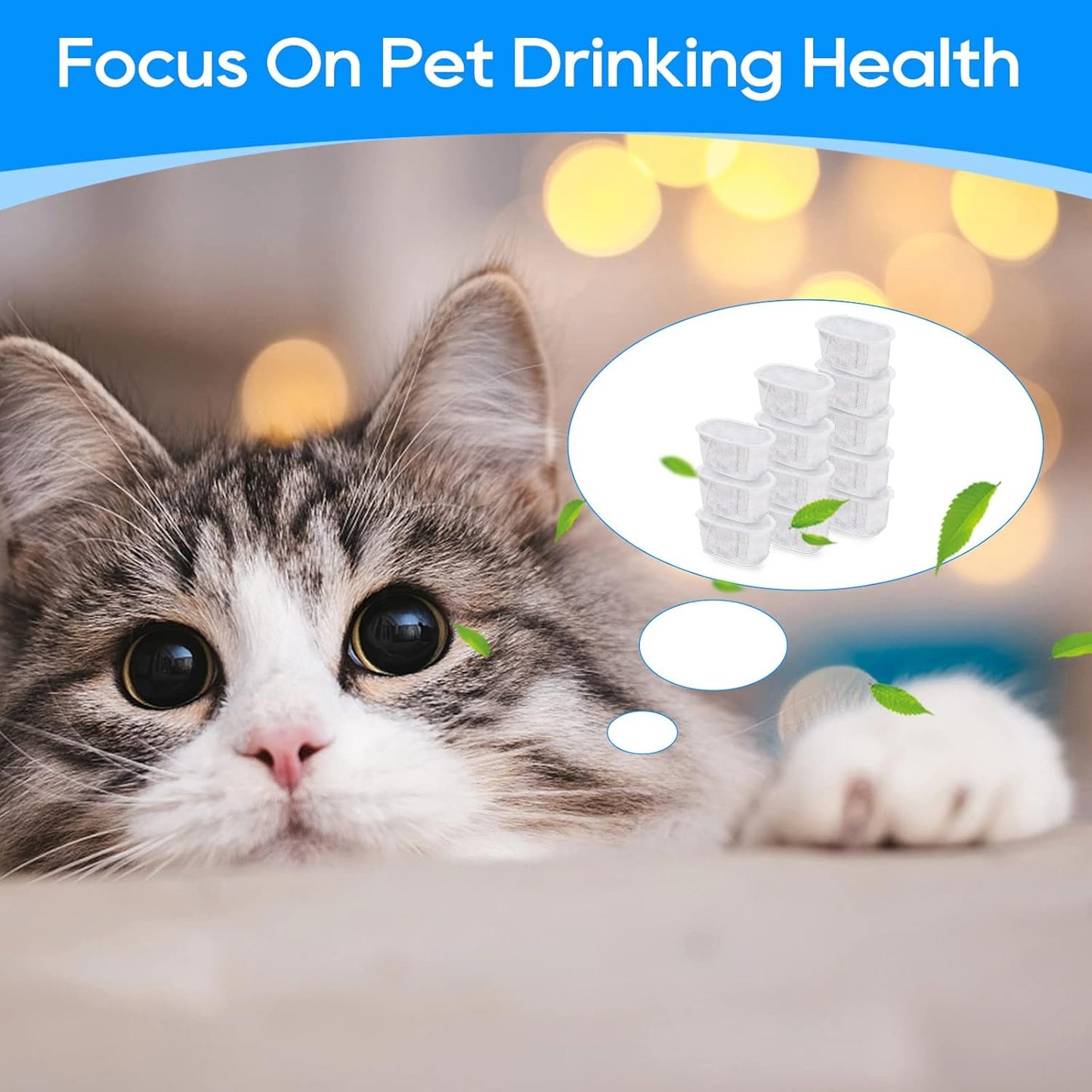 10 Pack Cat Water Fountain Filter Replacement Fit for W300&W300B&W500 Water Fountains 67oz/2L & 71oz/2.1L & 118oz/3.5L Automatic Pet Fountain