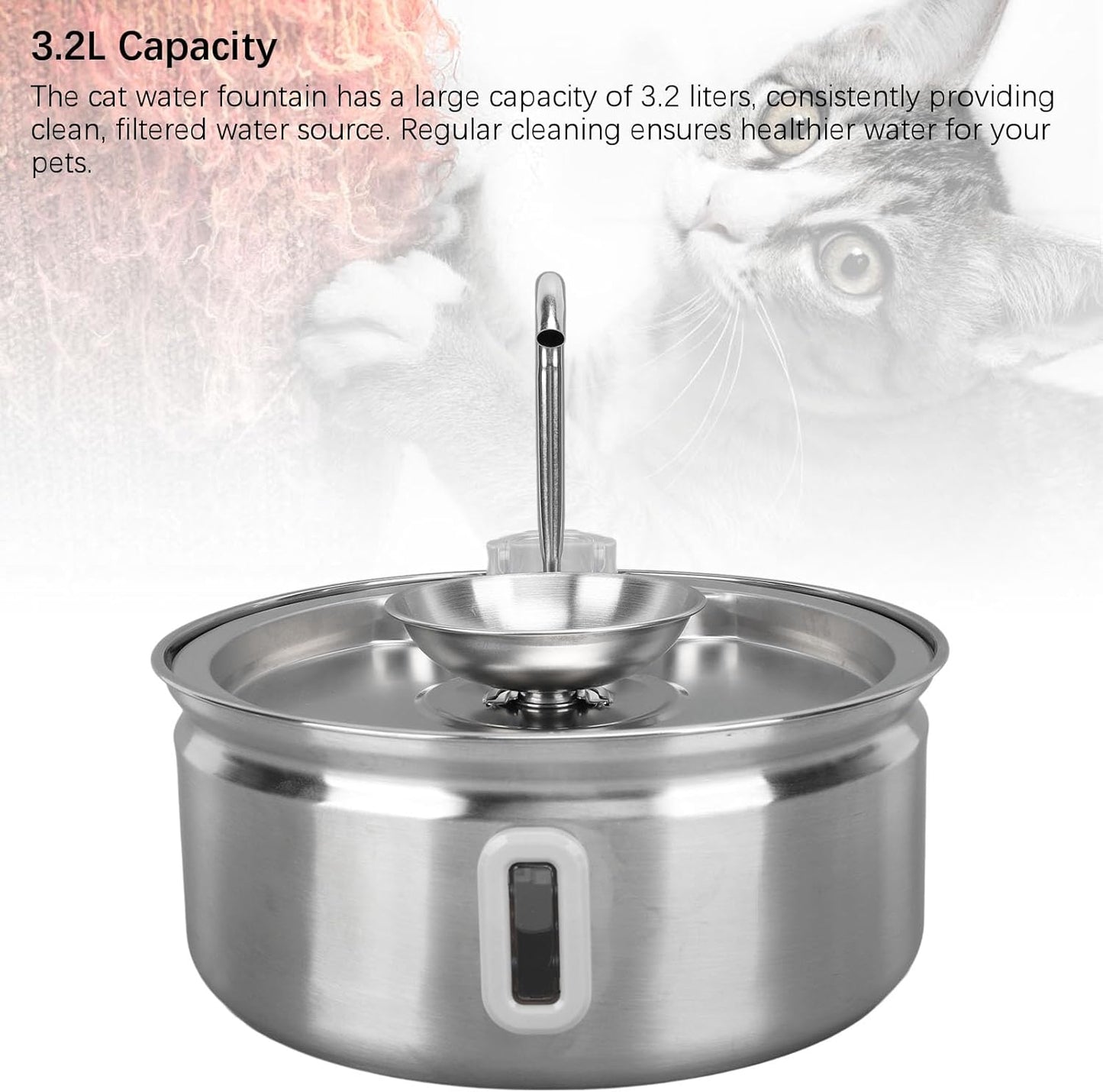 Cat Water Fountain, 3.2L Stainless Steel Dog Water Dispenser Automatic Circulation Pet Drinking Dispenser Running Water Bowl Quiet Dog Drinking Waterer for Cats, Dogs, Multiple Pet