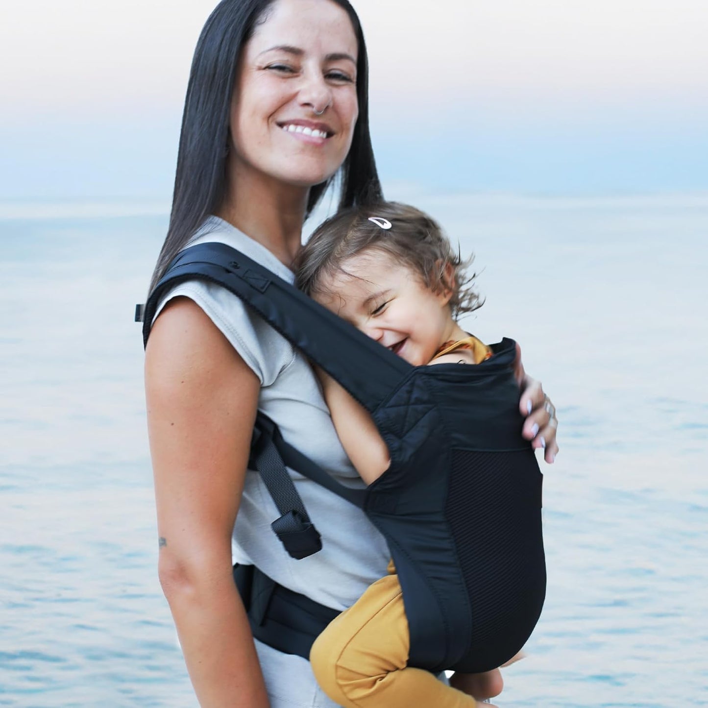 Beco Fly Lightweight Baby Carrier - Compact, Foldable & Ultralite Toddler and Baby Backpack Carrier with Carry Bag, Front & Back Carry in The Hip-Healthy “M”-Position (15–45 lbs) - Black