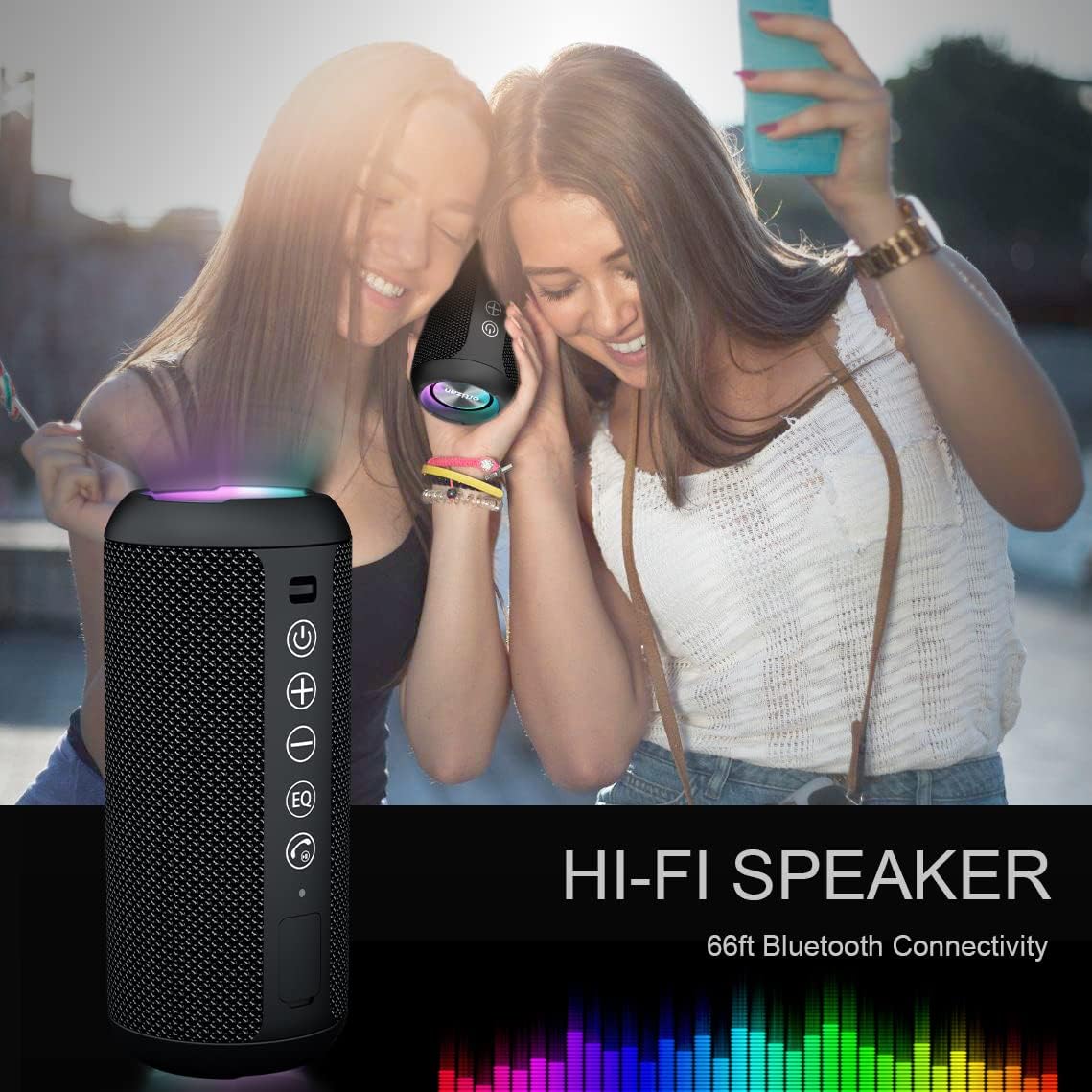 Ortizan Portable Bluetooth Speaker (1nd Gen), IPX7 Waterproof, Wireless, Big Sound and Deep Bass, TWS Pairing, 30Hrs of Playtime, for Home/Party/Outdoor/Beach, Birthday Gifts for Men Women - Black