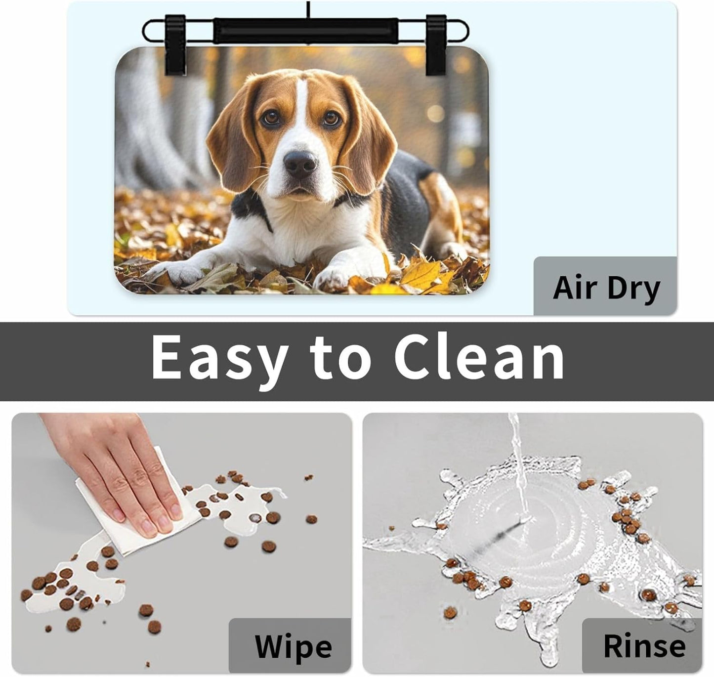 Pet Feeding Mat Leather Dog Food Mat Waterproof Pet Tablecloth Cute Beagle Pet Placemat for Dogs Absorbent Dog Bowl Mat Anti-Slip Dogs Mats for Food and Water
