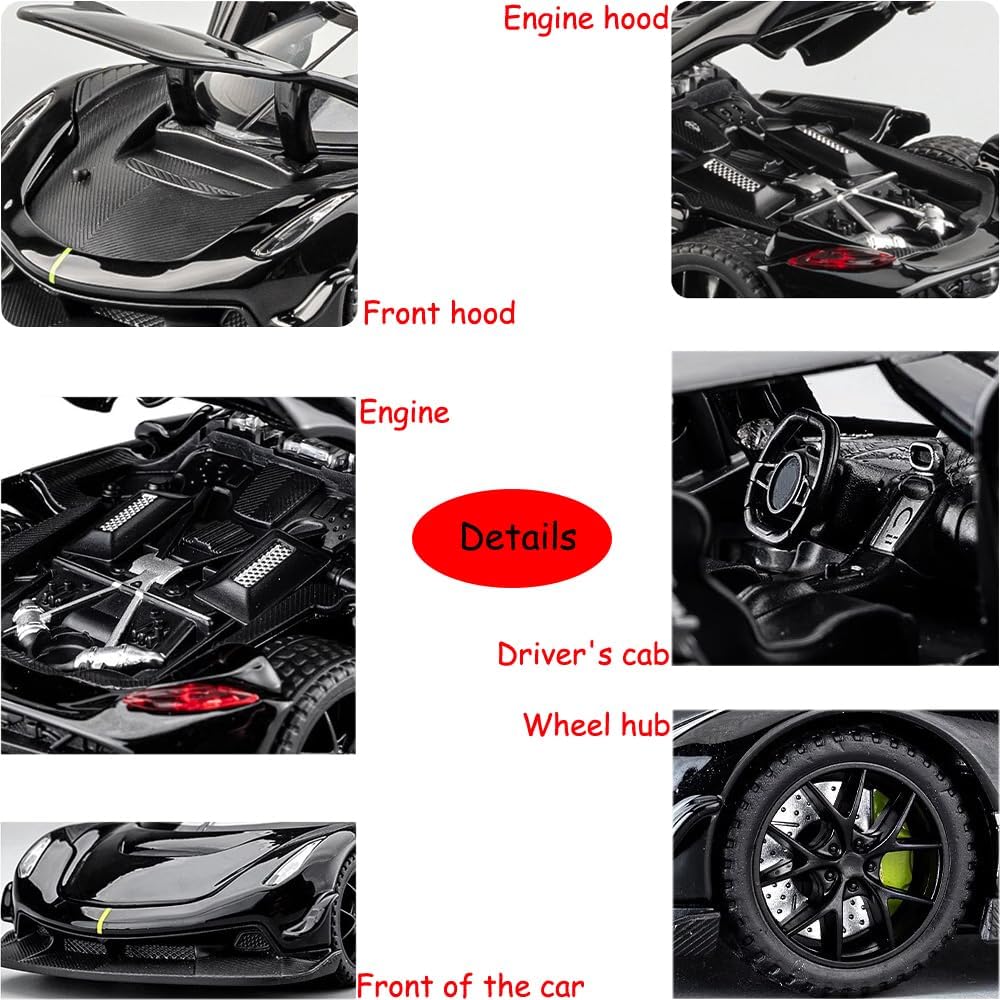 Toy Cars Model Jesko Black Alloy Collectibles Die-cast Vehicles with Sound and Light