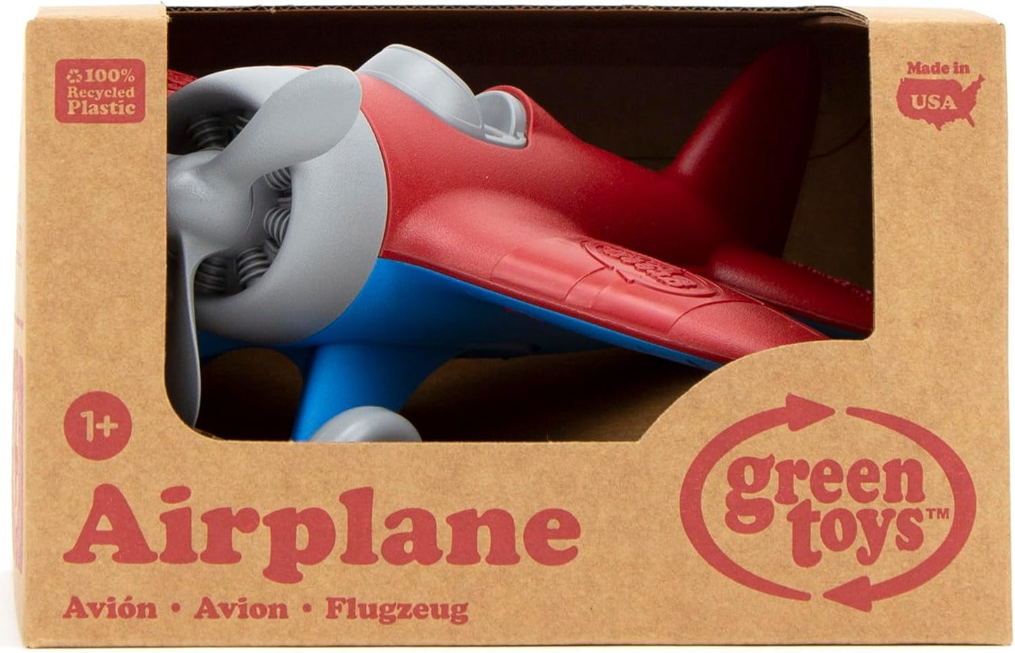 Green Toys Airplane, Red/Blue - Pretend Play, Motor Skills, Kids Flying Toy Vehicle. No BPA, phthalates, PVC. Dishwasher Safe, Recycled Plastic, Made in USA.