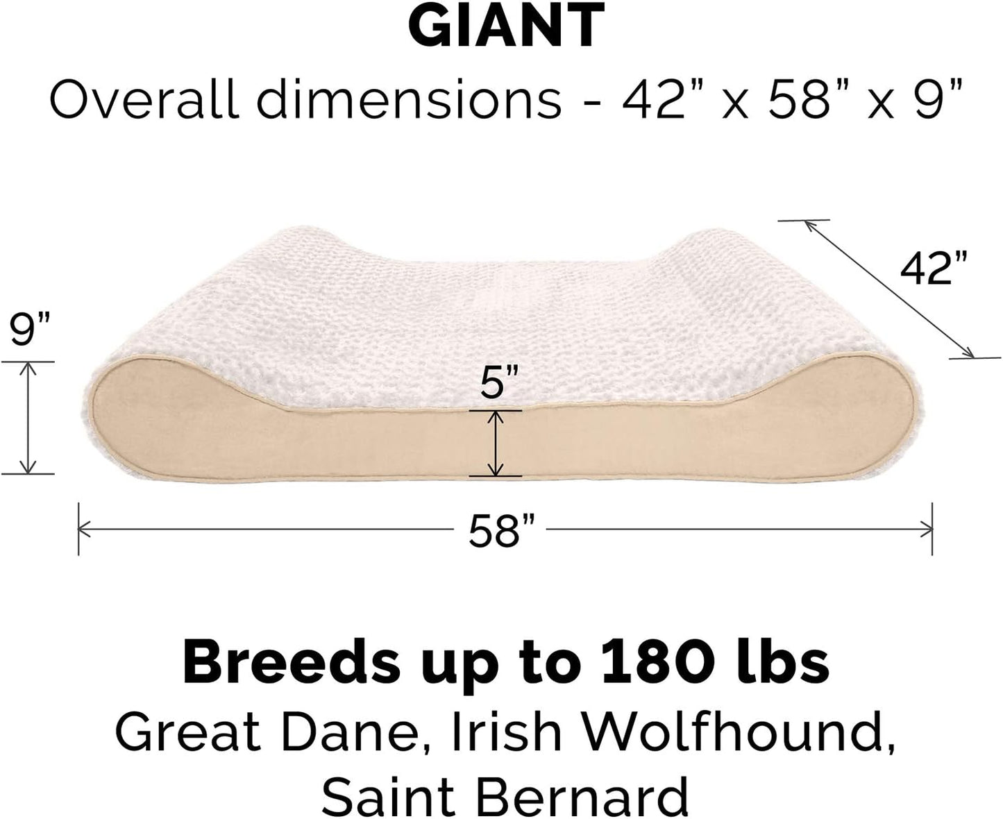 Furhaven Cooling Gel Dog Bed for Extra Large Dogs w/ Removable Washable Cover, For Dogs Up to 180 lbs - Ultra Plush Faux Fur & Suede Luxe Lounger Contour Mattress - Cream, Giant/XXXL