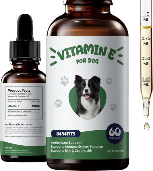 Vitamin E for Dogs, Liquid Vitamin E Oil for Skin & Coat Support, Supports Natural Moisture Balance & Cellular Health, Easy-to-Mix Drops, 2 fl oz (60 mL)