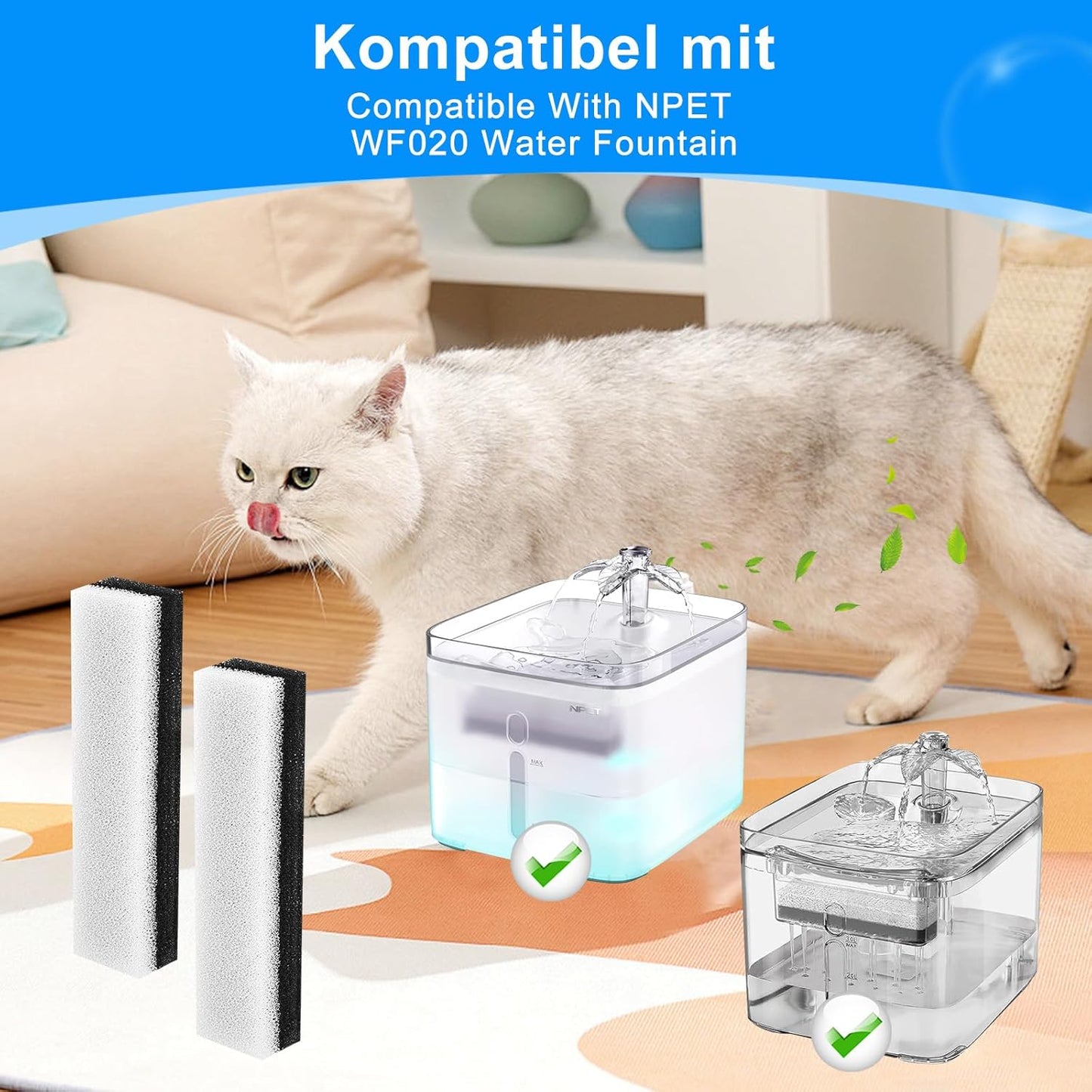 Cat Dog Water Fountain Filter, Pet Fountain Filters for WF020 Water Fountain, Keep Water Fresh and Clean (12 Pack)