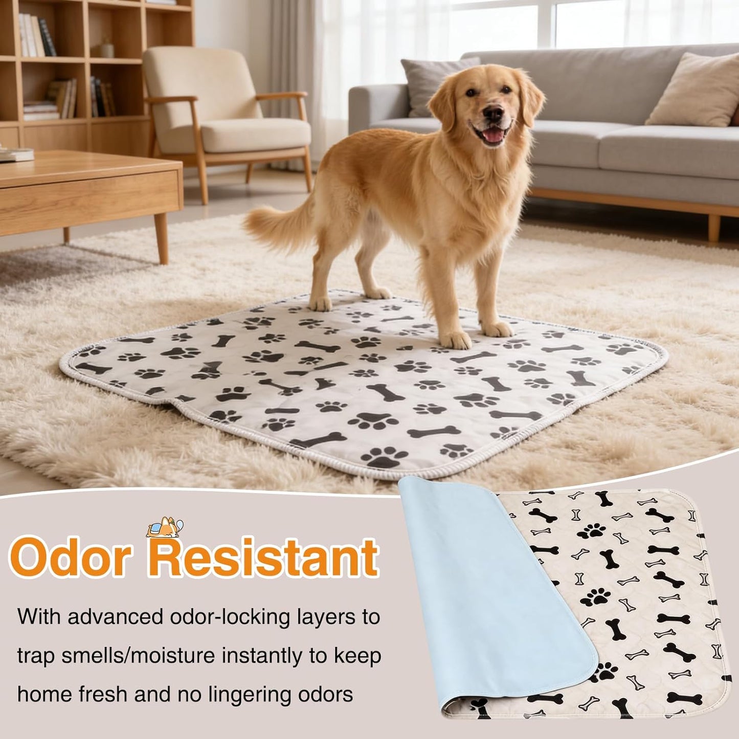 Puppy Pads with Pheromones, Washable Puppy Pee Pads for Dogs & Cats -Leak & Odor Proof, Non-Slip Base Training Pads for Home & Travel, Easy to Clean & Reusable (Medium: 27.5" × 31.5")