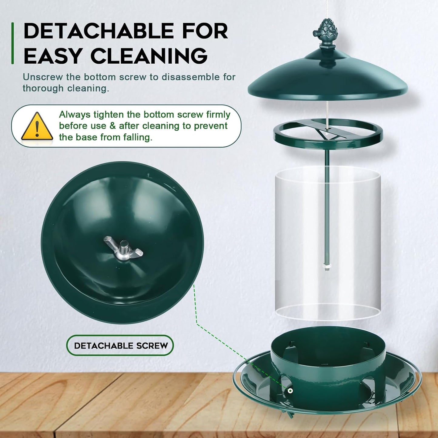 Metal Bird Feeders for Outdoors Hanging, Weather Resistant Wild Bird Feeder with 360 Degree Feeding Tray, Green