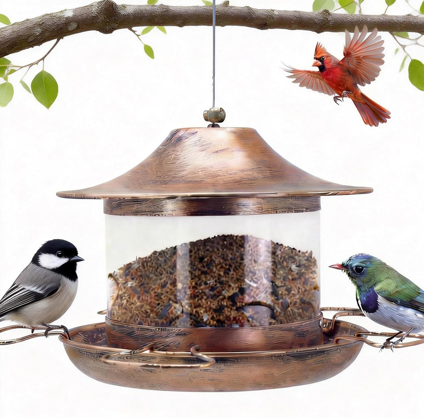 Bird Feeders for Outdoors Hanging, Heavy Duty Metal Bird Feeder for Wild Birds, 4.5Lbs Large Capacity Weatherproof Birdfeeder for Outside Garden Yard,Easy to Clean and Fill, (Bronze)