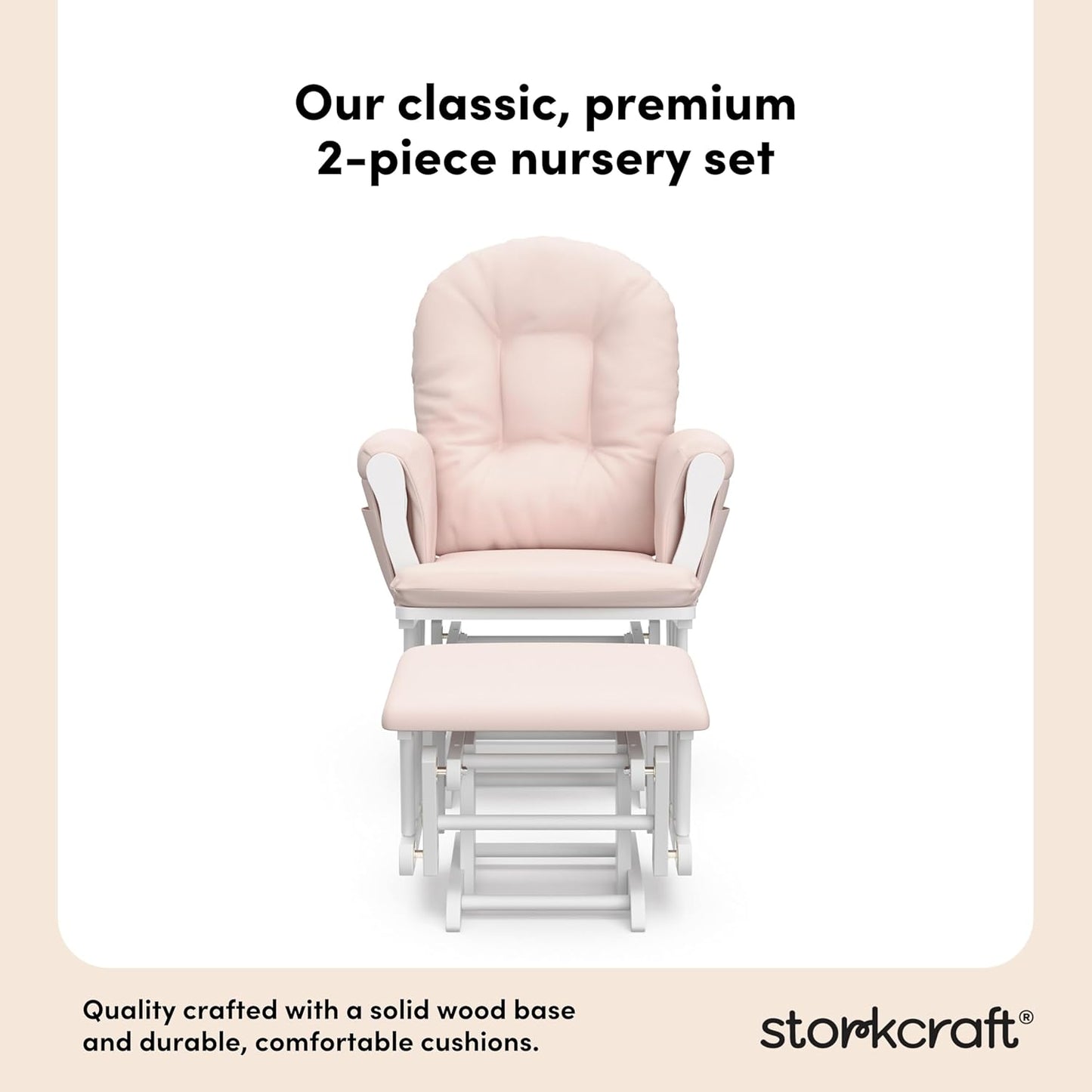 Storkcraft Premium Hoop Glider & Ottoman (White/Pink) — GREENGUARD Gold Certified Nursery Glider, Solid Wood Craftsmanship, Smooth-Gliding Nursery Chair and Ottoman, Award-Winning