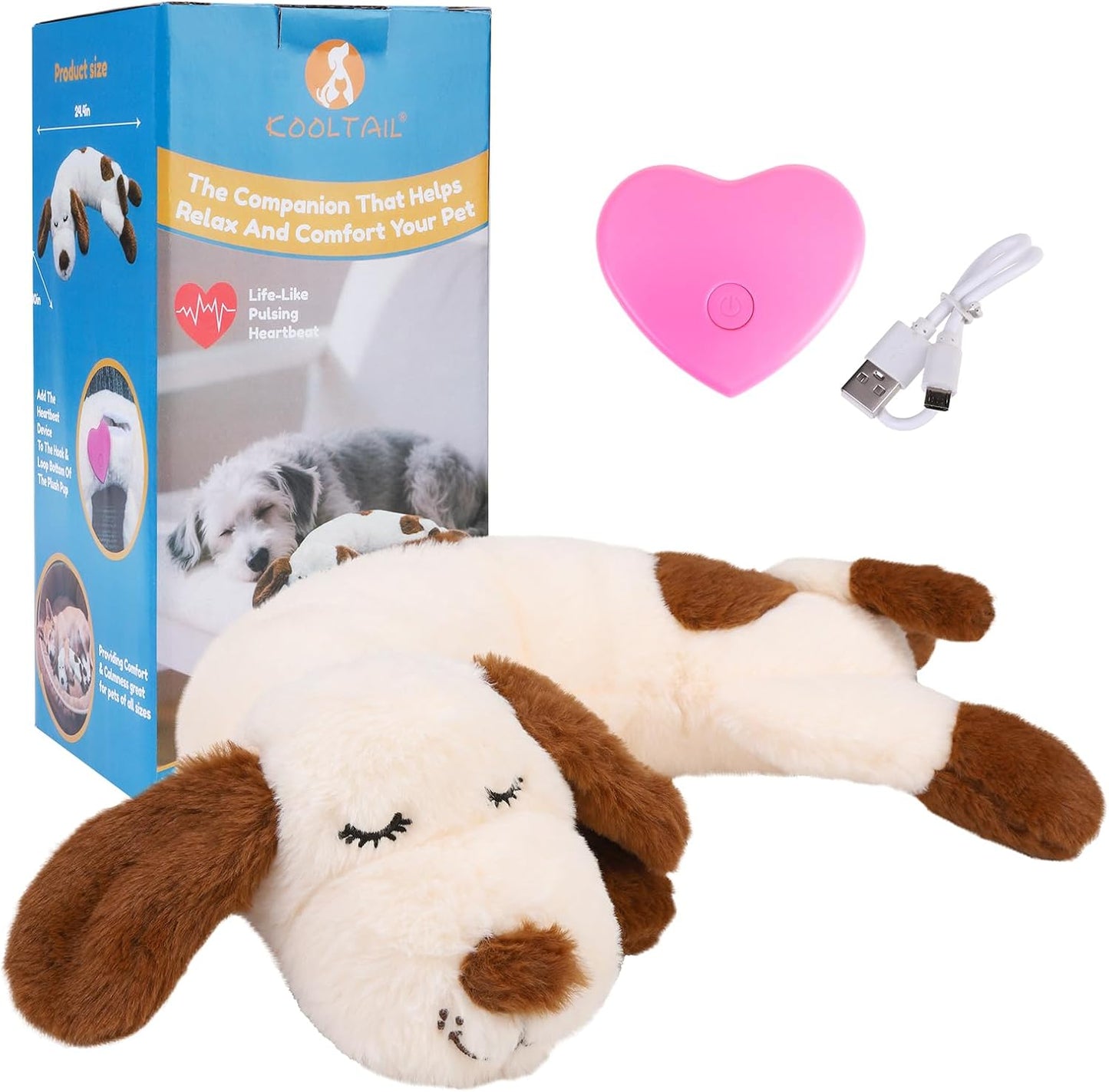 KOOLTAIL Heartbeat Puppy Toy for Dogs, Calming Comfort Cuddler Pillow Anxiety Relief & Sleep Aid, Ultra-Soft Plush Breathing Stuffed Animal Enrichment Toy, Crate Kennel Training Essential for Puppy