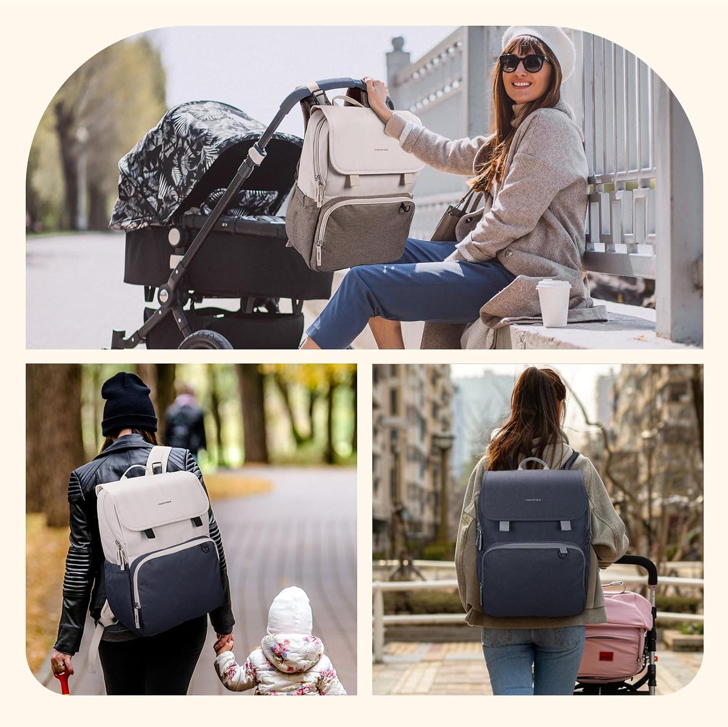mommore Diaper Bag Backpack Unisex Baby Bag Large Diaper Bag with Changing Pad, Insulated Pockets, Stroller Buckles, Durable Travel Backpack with Luggage Strap