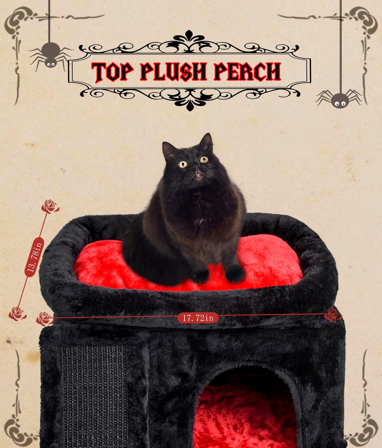 SYANDLVY Gothic Cat Tree with Coffin Bed for Indoor Cats, Cat Tower with Scratching Post, Modern Activity House for Large Cats, Condo with Board, Kittens Cave