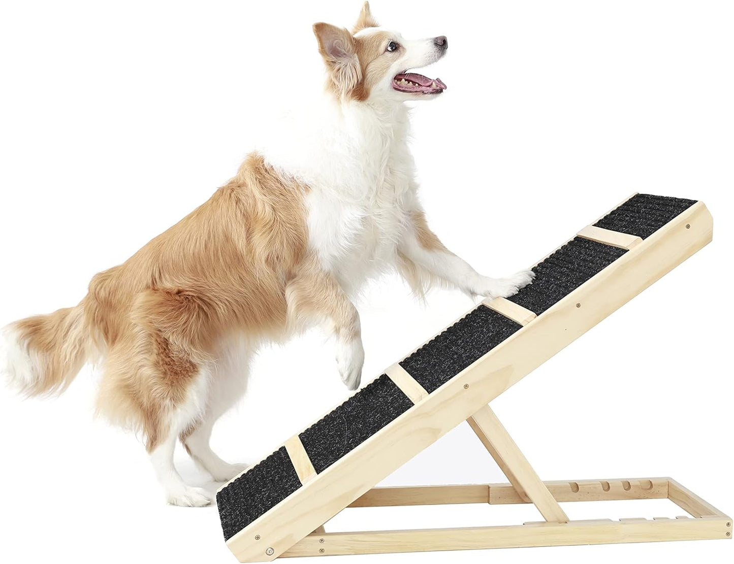 Tall Adjustable Pet Ramp, Folding Portable Wooden Dog Cat Ramp, Non-Slip Paw Traction Surface Dog Step Compatible with Car, SUV, Couch, Adjustable Height from 9.3" to 24,Queen Bed