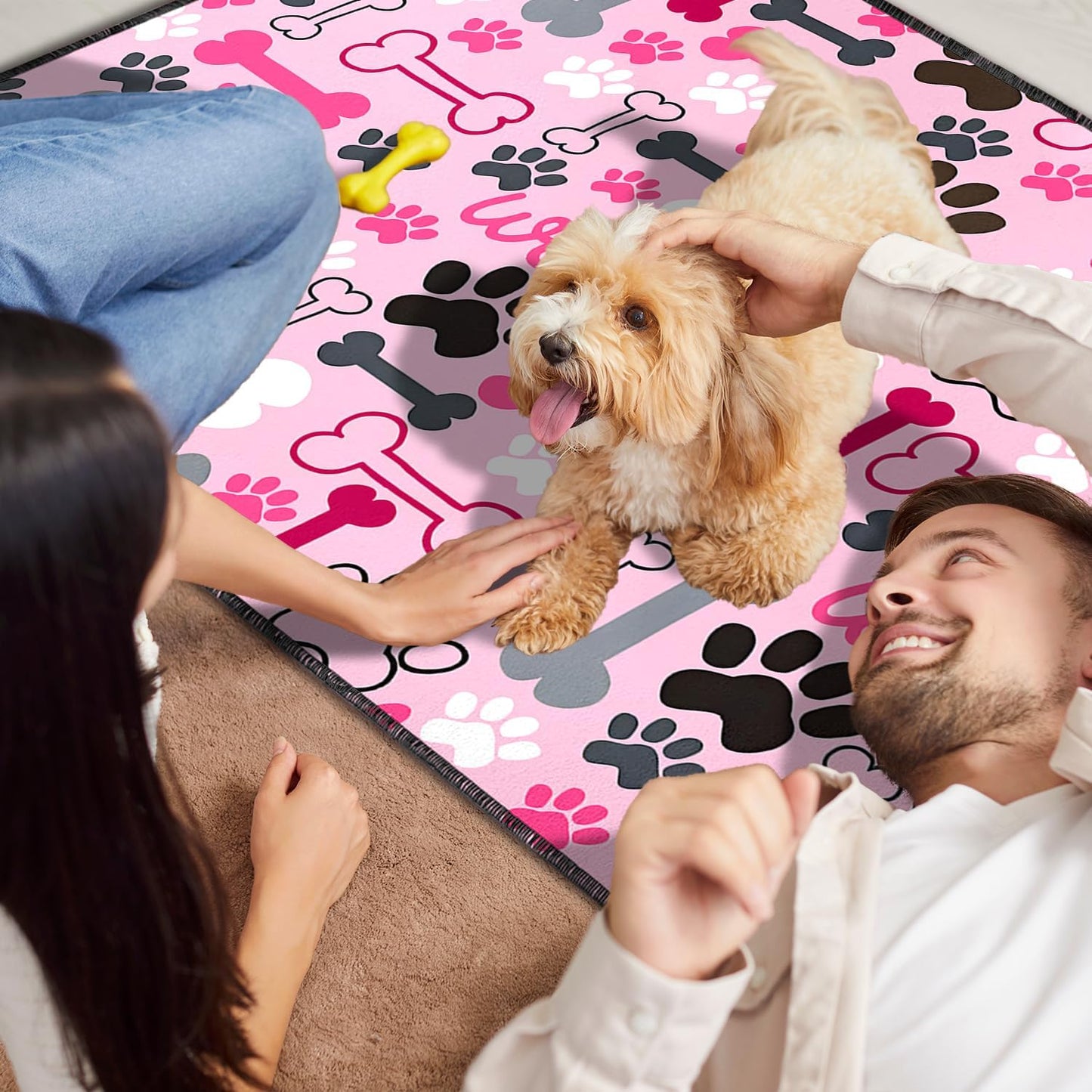 2PC Reusable Potty Pads for Dog-Washable Pee Pads for Floors/Couch/Bed and Crates-with Pink Dogs Paw Pattern Non-Slip Potty Pads for Training 36"x24"