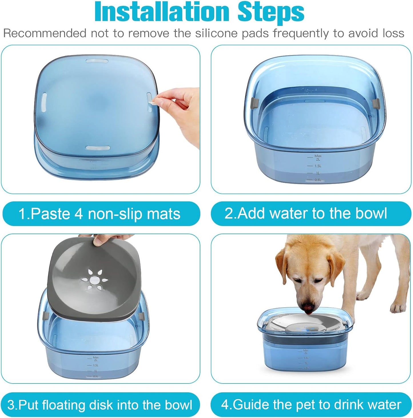 UPSKY 70oz Dog Water Bowl 2L No Spill Dog Bowls Large Capacity Spill Proof Slow Water Feeder, No Splash Dog Bowl Pet Water Dispenser Vehicle Carried Travel Slow Drinking Bowls for Messy Drinkers, Cats