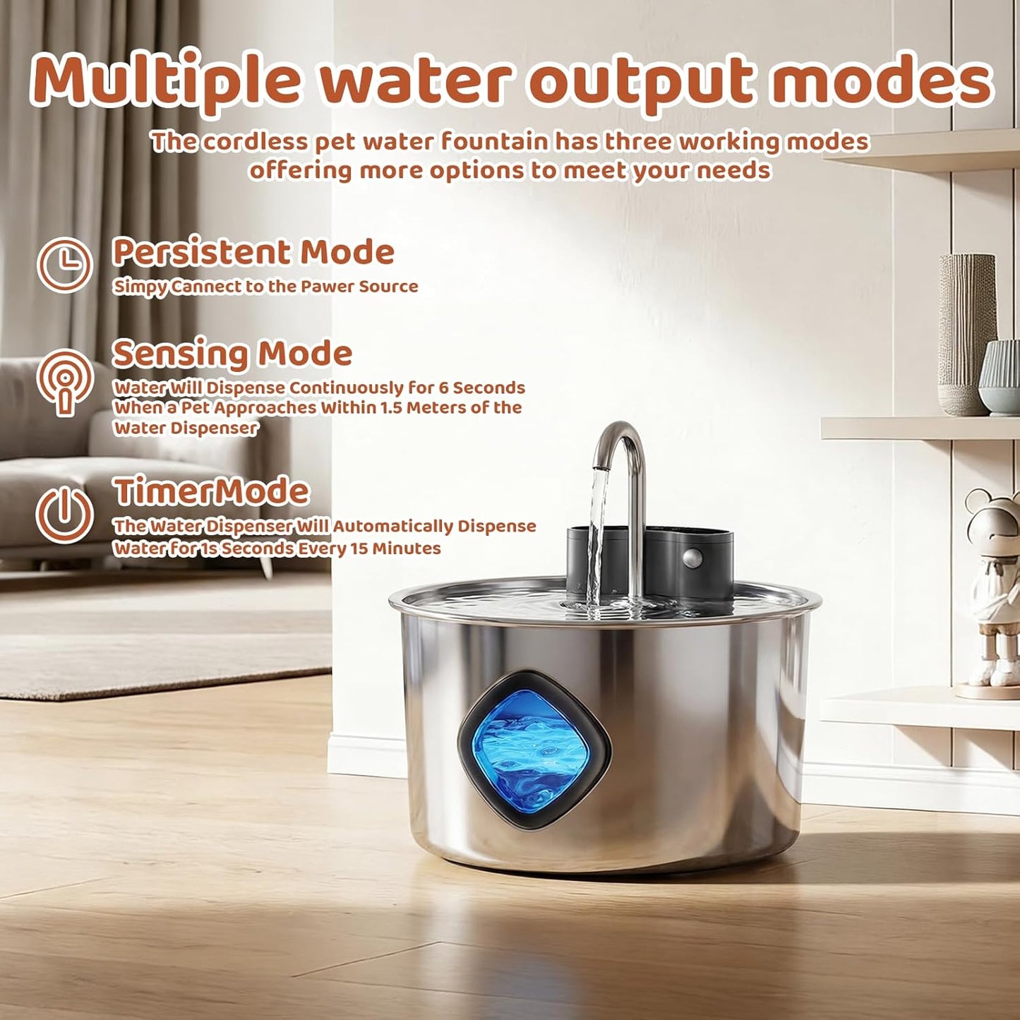 3.2L Wireless Pet Water Fountain, 4000mAh Rechargeable Stainless Steel Dispenser with Infrared Sensor & 3-Stage Filtration, Ultra-Quiet Pump, Indoor & Outdoor Use for Cats & Dogs