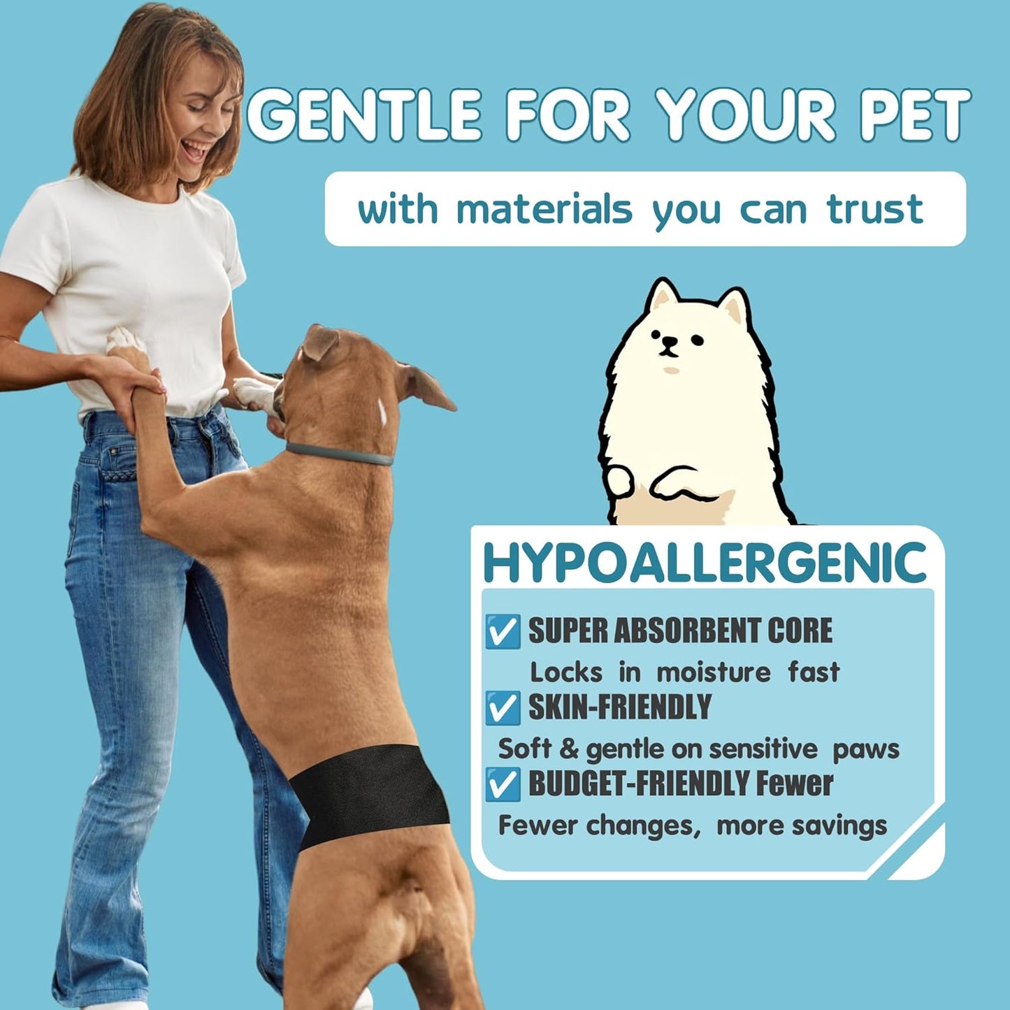 LeapSheep Dog Diaper Liners Pee Pads for Male and Female Dogs, Dog Period Pads, Super Soft Absorbtion Dog Booster Pads Fits Belly Bands, Wraps and Washable Doggy Diapers Female (S, 50)