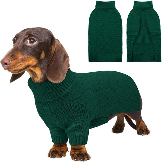 KOESON Small Dog Sweater Female and Male, Pullover Dog Sweater with Sleeves, Easy On Christmas Sweaters for Dachshund, Chihuahua, Pug, Yorkie, Warm Knitted Winter Apparel for Small Dogs, Green, S