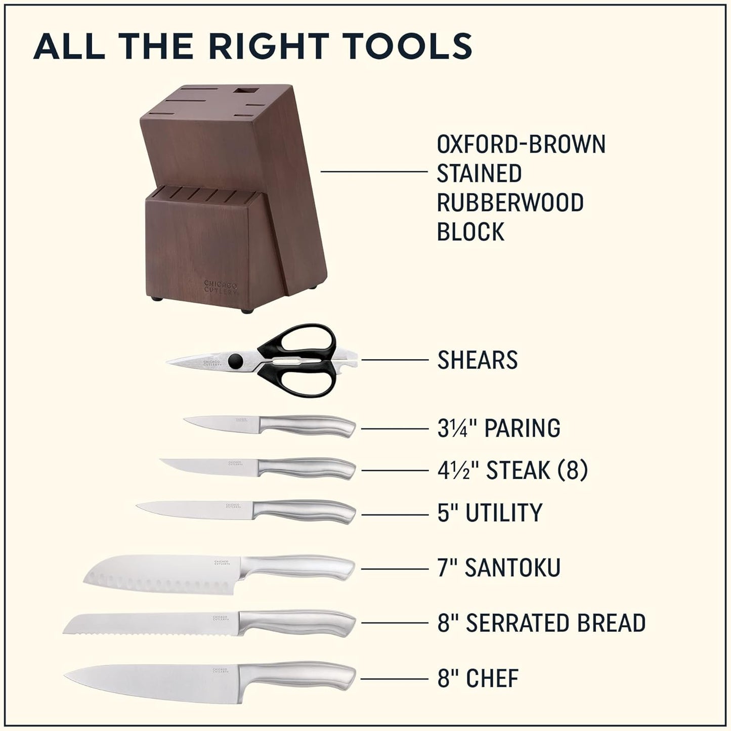 Chicago Cutlery Insignia (13-PC) Kitchen Knife Block Set With Wooden Block, Contoured Handles and Sharp Stainless Steel Professional Chef Knife Set & Scissors