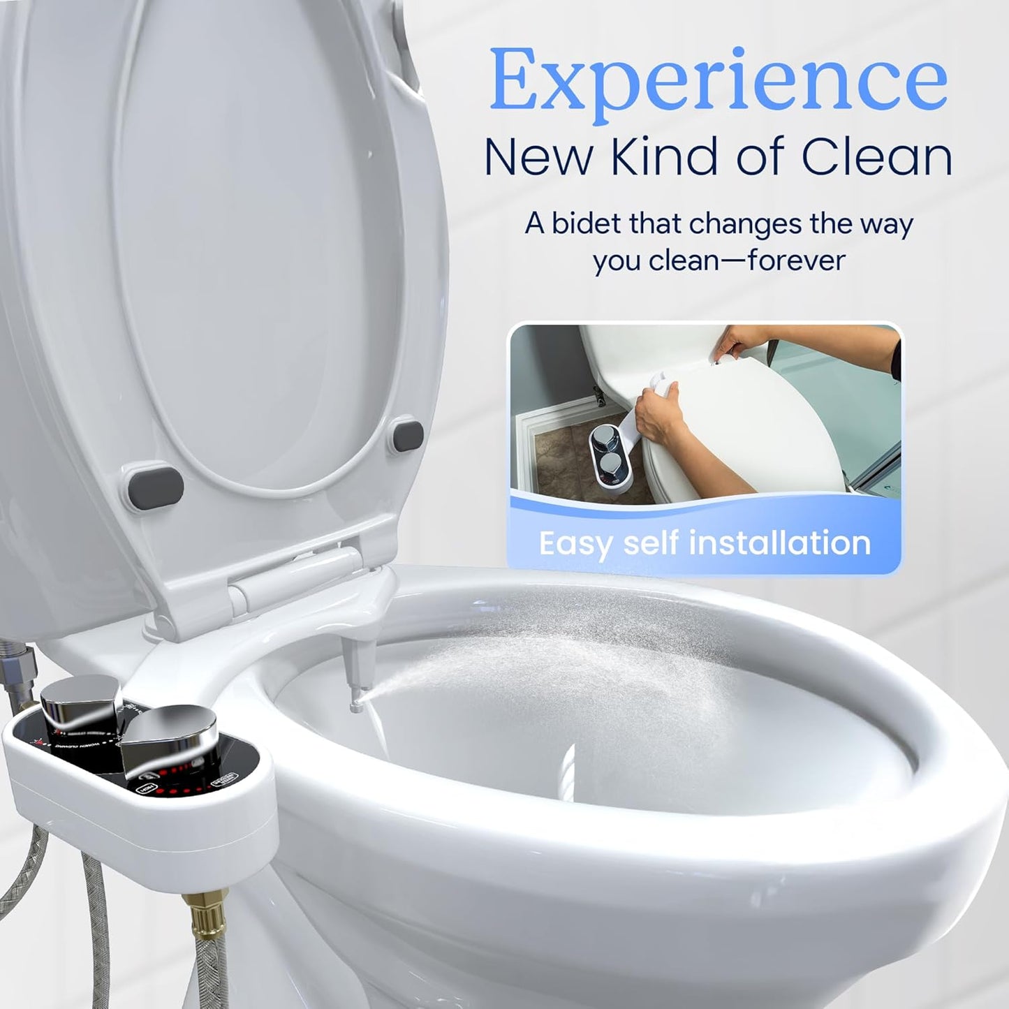CLEAR REAR Bidet Attachment for Toilet Seat - Non-Electric with Self Cleaning Nozzles, Leak Proof Connectors, Adjustable Water Spray, Rear & Feminine Wash - Hygienic Bathroom Upgrades (Black)