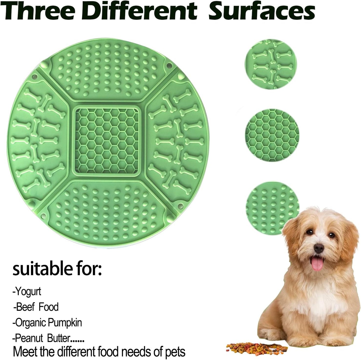 Pet Slow Feeder Bowl Mat, Food Grade Silicone Licking Pad, Foldable Design for Dogs and Cats, (Green)
