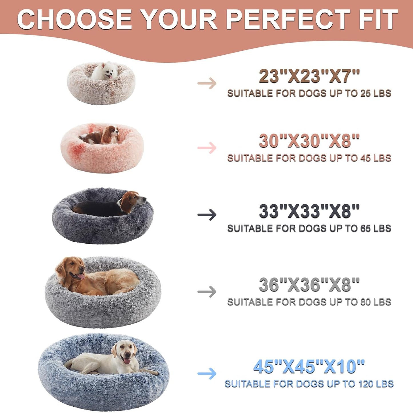45 inches Donut Dog Bed for Extra Large Dogs,Calming Fluffy Round Jumbo Pet Bed with Removable & Washable Cover, Fits up to 120 lbs Pets (Dark Grey,XL)