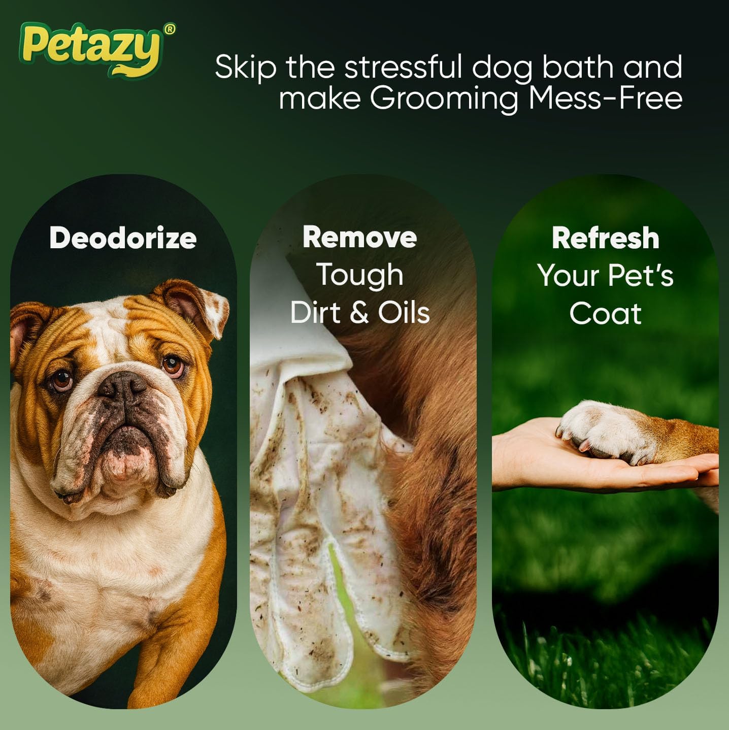 Pet Glove Wipes for Dogs & Cats – Hypoallergenic Thick Cleaning Gloves with Aloe & Coconut Oil for Paws, Face, Ears & Butt, Instant No Rinse Grooming Wipes to Deodorize and Hydrate, 25 Pack