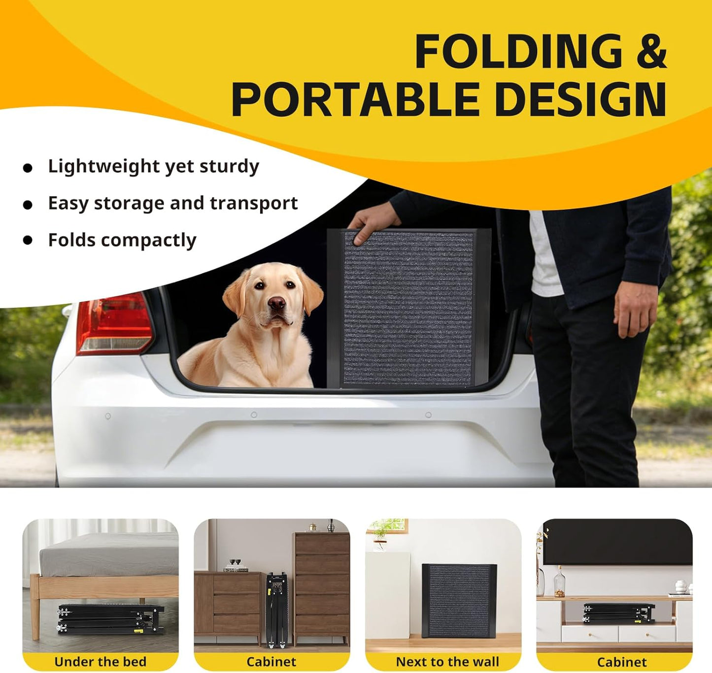 PawStep Extra Long Folding Dog Ramp 71" x 20" Portable Pet Ramp with Anti-Slip Rug Surface Heavy-Duty Aluminum Ramp for SUVs Trucks & Large Dogs up to 250 lbs 51177