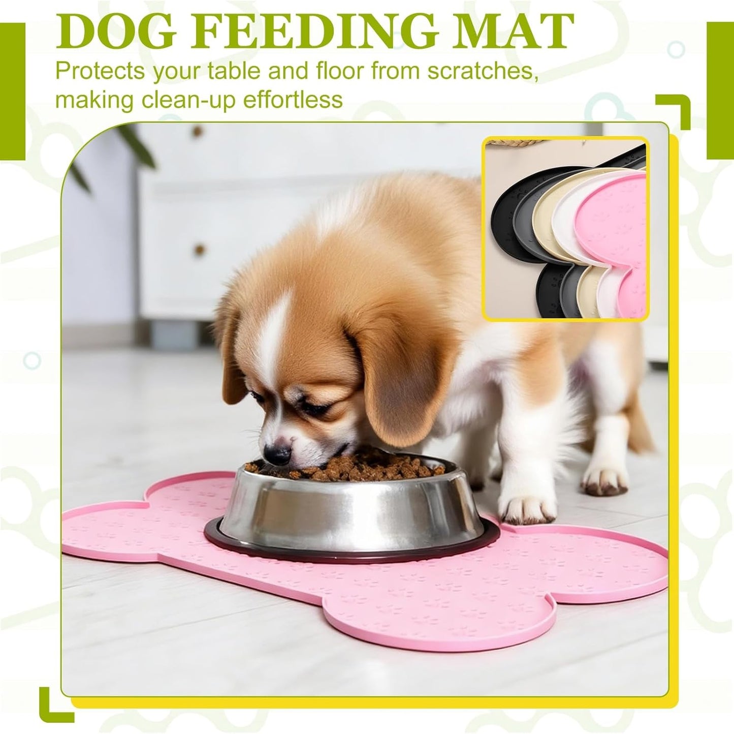 Dog Food Mat, 20x10 Inch Silicone Pet Feeding Mat Non-Slip Bone Shaped Waterproof Dog Water Bowl Tray Raised Edge Protects Floors (Pink), Intended for Pets Bowl/Fountain