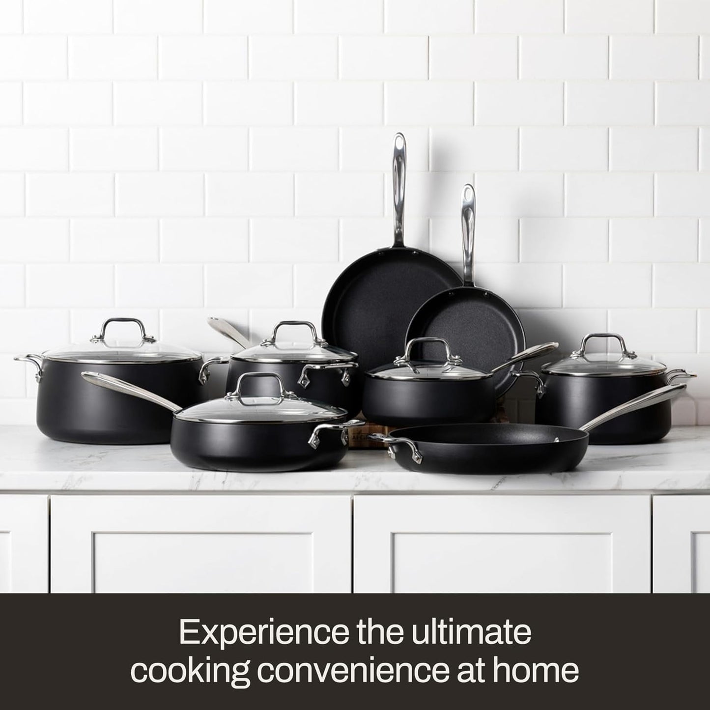 All-Clad HA1 Expert Hard Anodized Nonstick Cookware Set (10 Piece) Pots, Frying Pans, Dishwasher-Safe, Oven-Safe Up to 500°F Compatible with All Stovetops (Gas, Electric & Induction) - Black