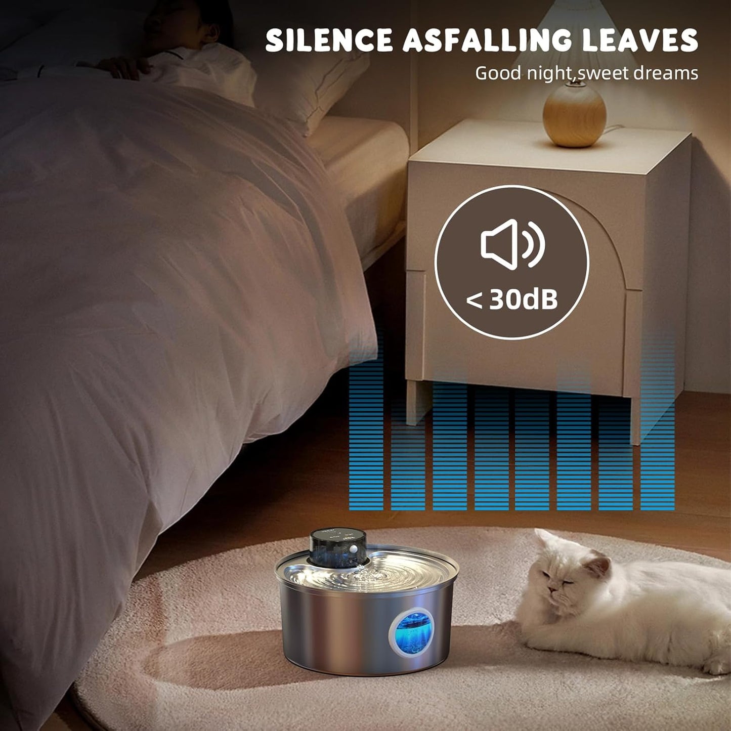 Casfuy PWL-003 Smart Motion Sensor Cordless Stainless Steel Dog & Cat Water Fountain, 108-oz
