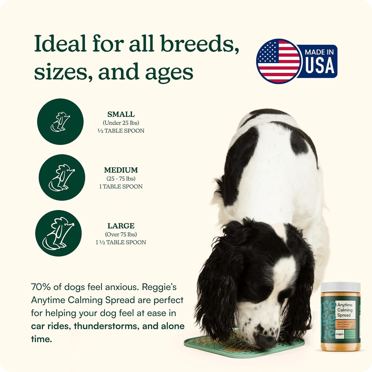 Reggie Calming Spread for Dogs, 100% Natural Peanut Butter with Melatonin & L-Theanine, Short-Term Dog Anxiety Relief, Made in USA 16oz