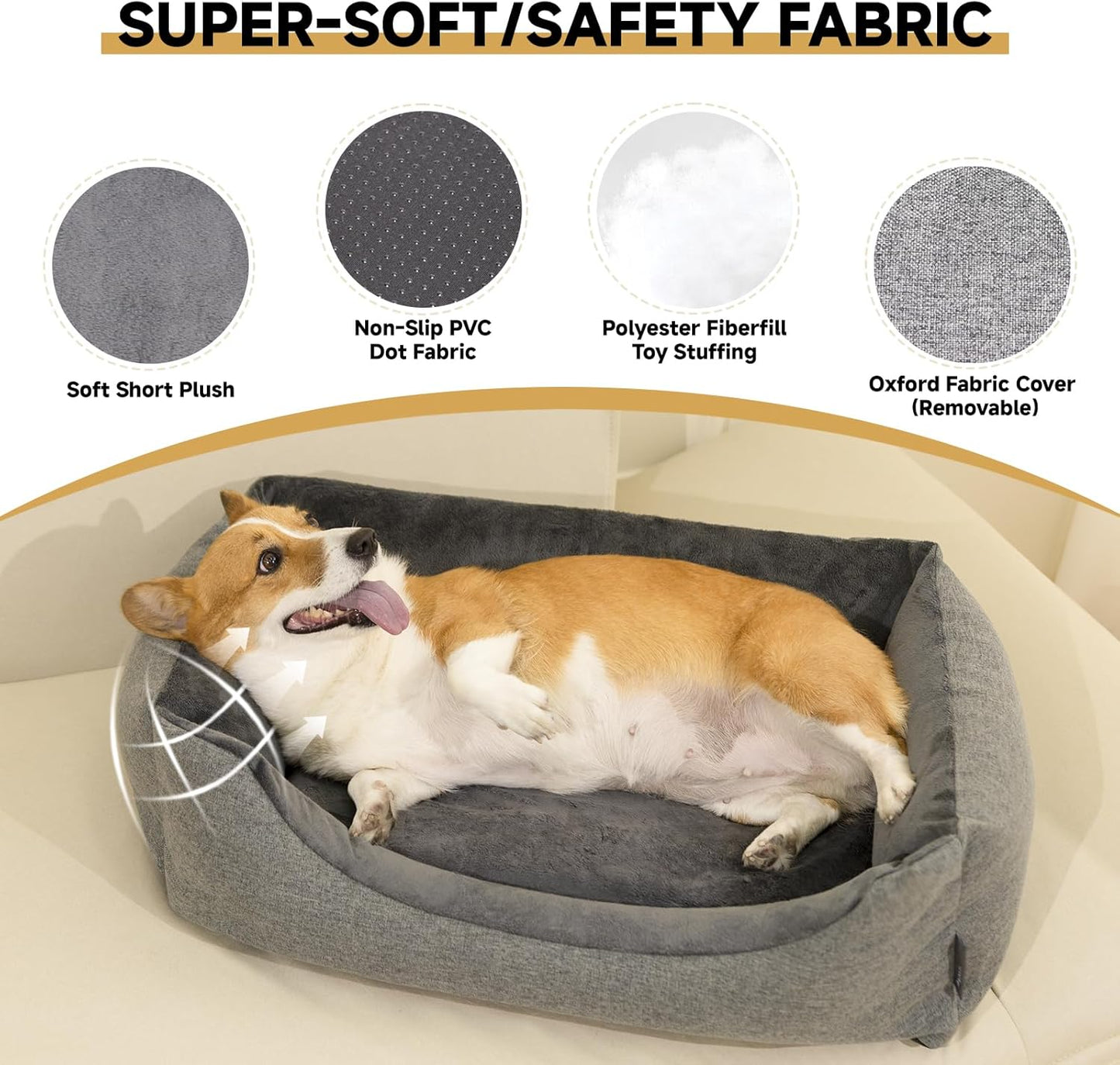 Heated Dog Bed with Auto Sensing Heated pad, 3-Temperature Settings & Chew-Resistant Cord - 33x25 Inch Luxury Sofa-Style Heated Pad for Large Dogs