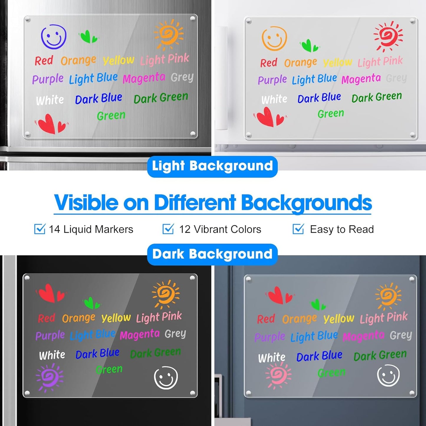 Liquid Chalk Markers for LED Drawing Note Board Acrylic Calendar Planning Board Clear Glass Dry Erase Whiteboard Window Mirror Christmas Holidays Painting, 14 Pack, 12 Vibrant Colors, 1mm Fine Points