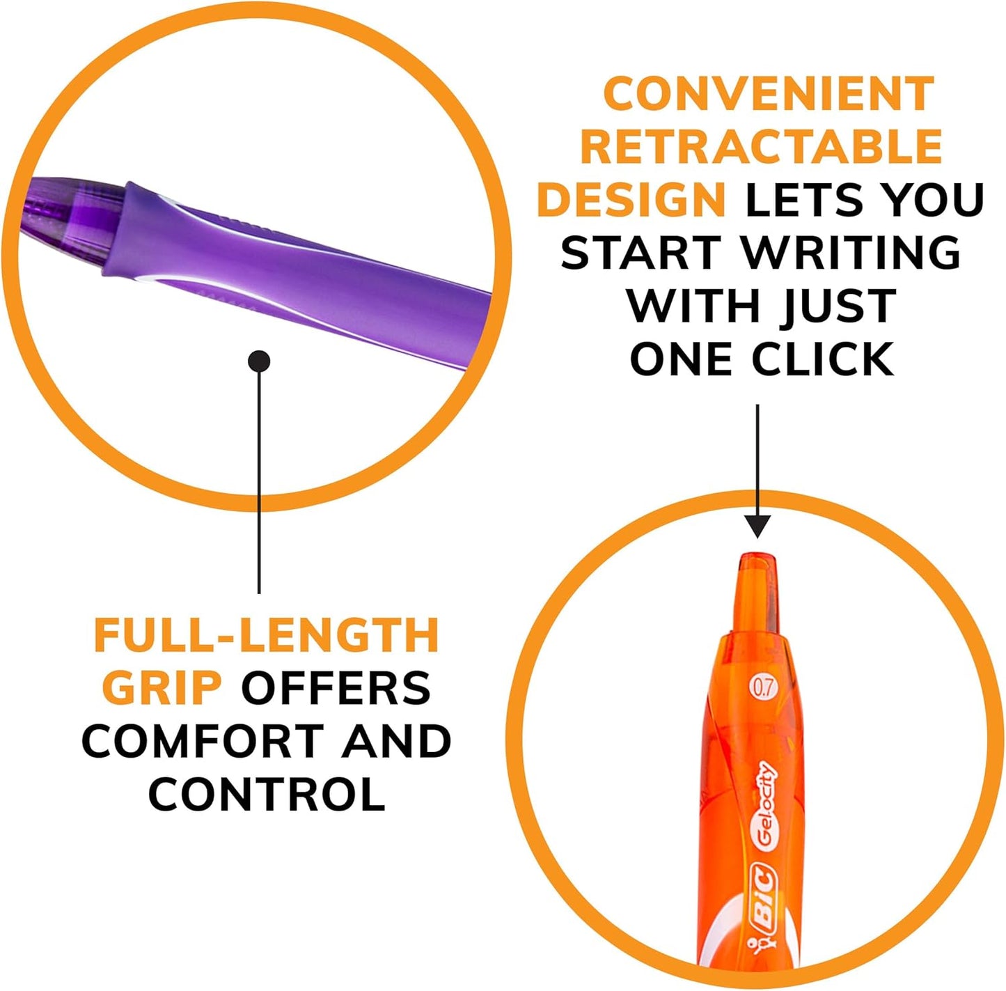BIC Gelocity Quick Dry Assorted Colors Gel Pens, Medium Point (0.7mm), 12-Count Pack, Retractable Gel Pens With Comfortable Full Grip
