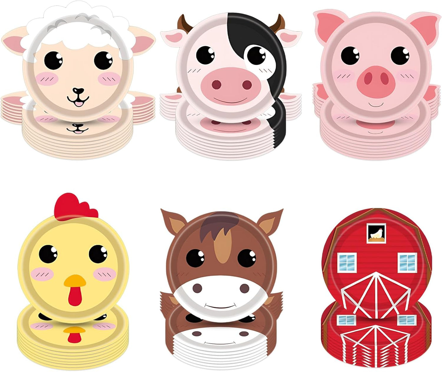 48Pcs Farm Animal Birthday Party Paper Plates Farm Birthday Decorations Chicken Pig Cow Sheep Horse Disposable Plates for Kids Baby Shower Animals Party Supplies