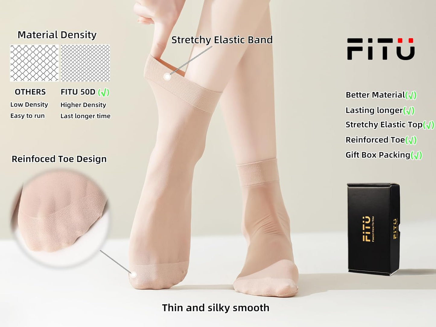 Women's 10-24 Pairs (in Gift Box) Ankle High Sheer Nylon Socks Soft Tight Hosiery with Reinforced Toe