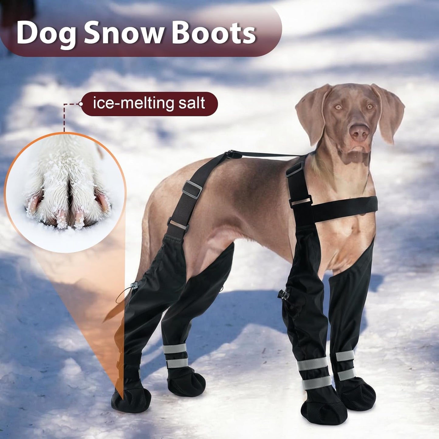 Dog Suspender Boots, Waterproof Dog Boots& Paw Protectors, Winter Snow Boot for Large Dogs, Stay-On Anti Dirt Legging Shoes for Rain & Mud, Reflective Anti-Slip Booties for Hiking, Black XXL