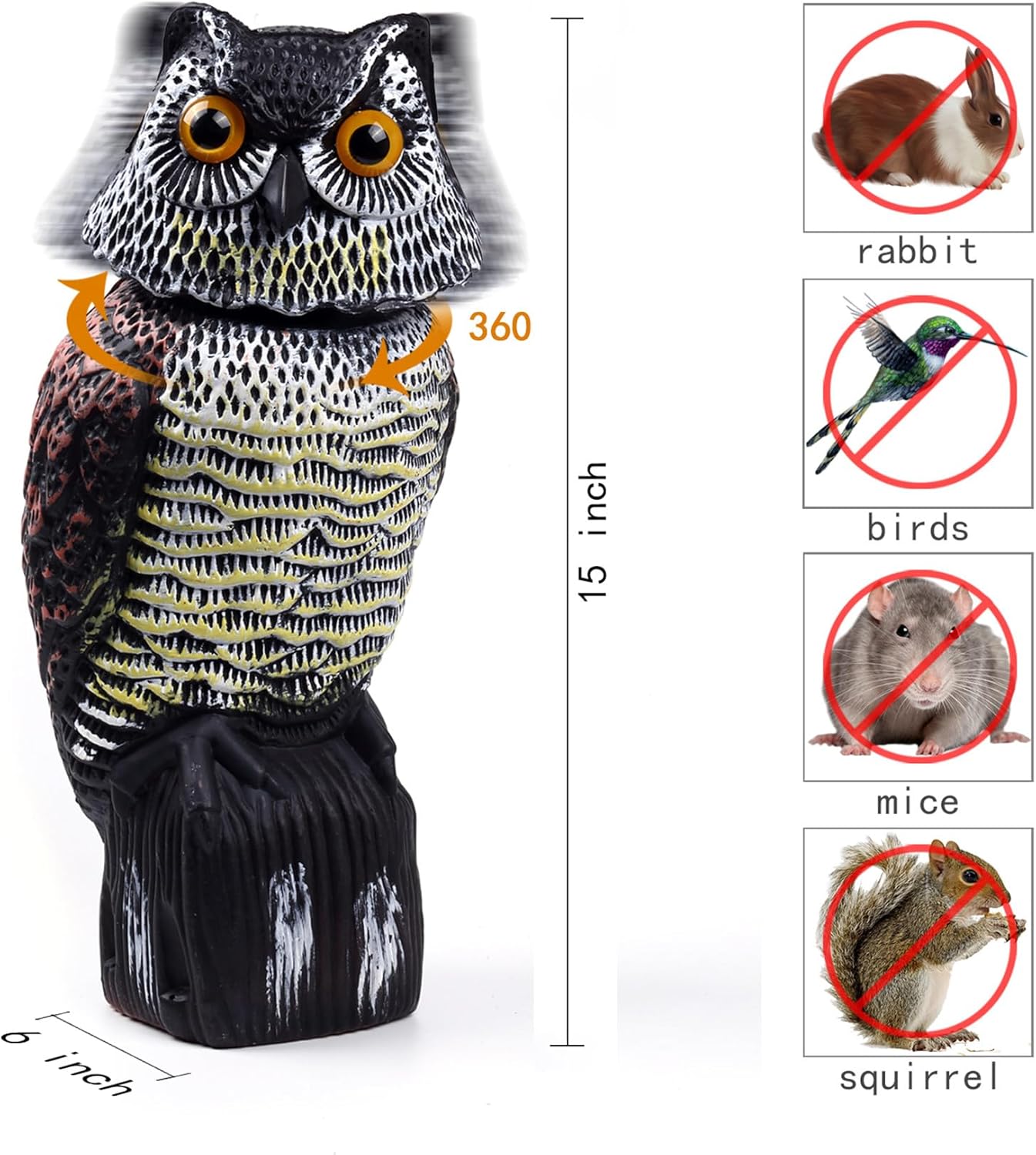 Hedoc Fake Owl Decoys to Scare Birds Away, Rotating Head Sculptures, Nature Enemy Scarecrow Plastic Statues, Pest Repellent, Bird Control and Pigeon Deterrent Outdoor Yard, Garden Protectors