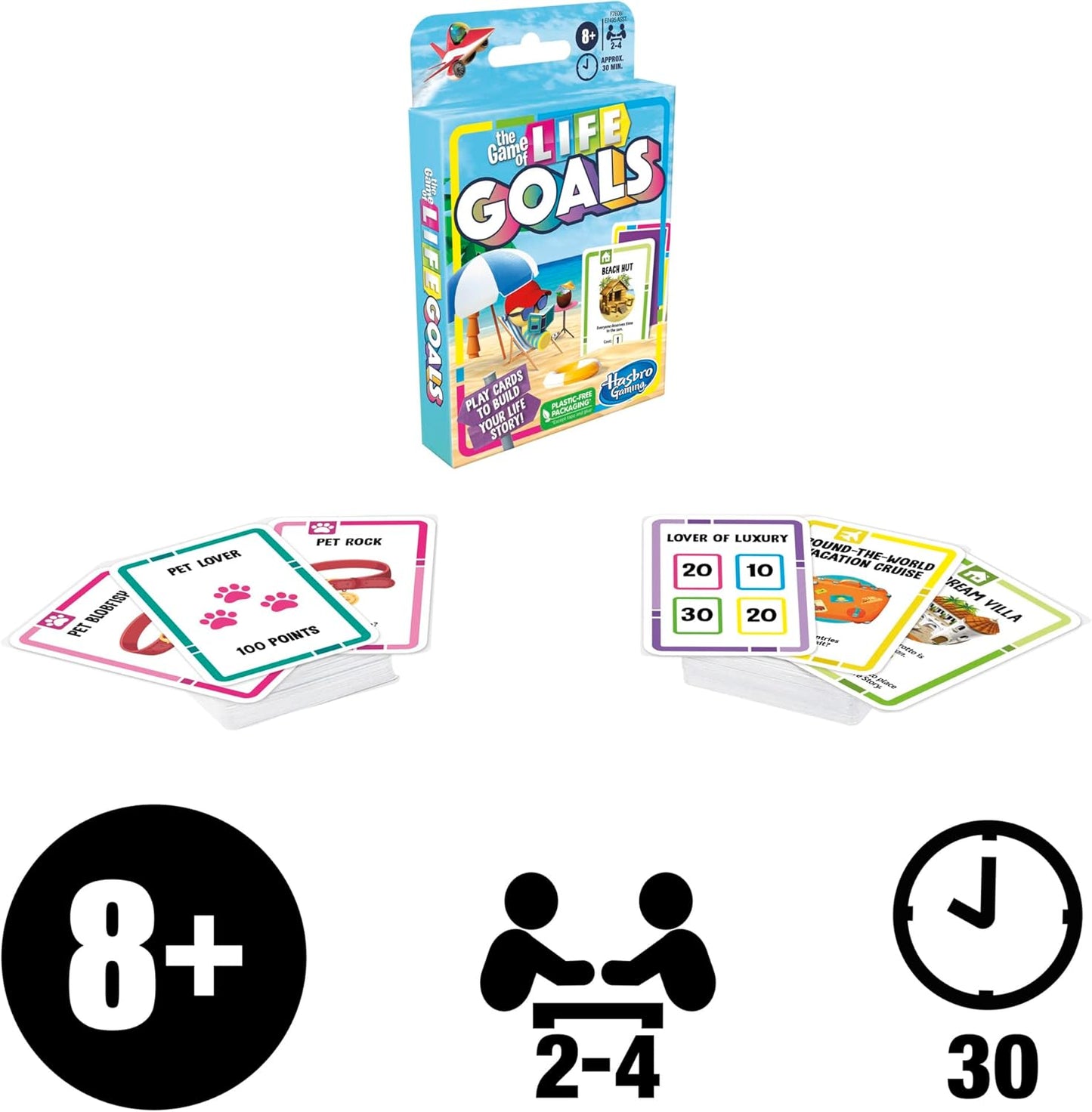 Hasbro Gaming The Game of Life Goals Card & Quick-Playing Family Game, 2-4 Players, Fun Summer Activities, Vacation Travel Essentials, Ages 8+