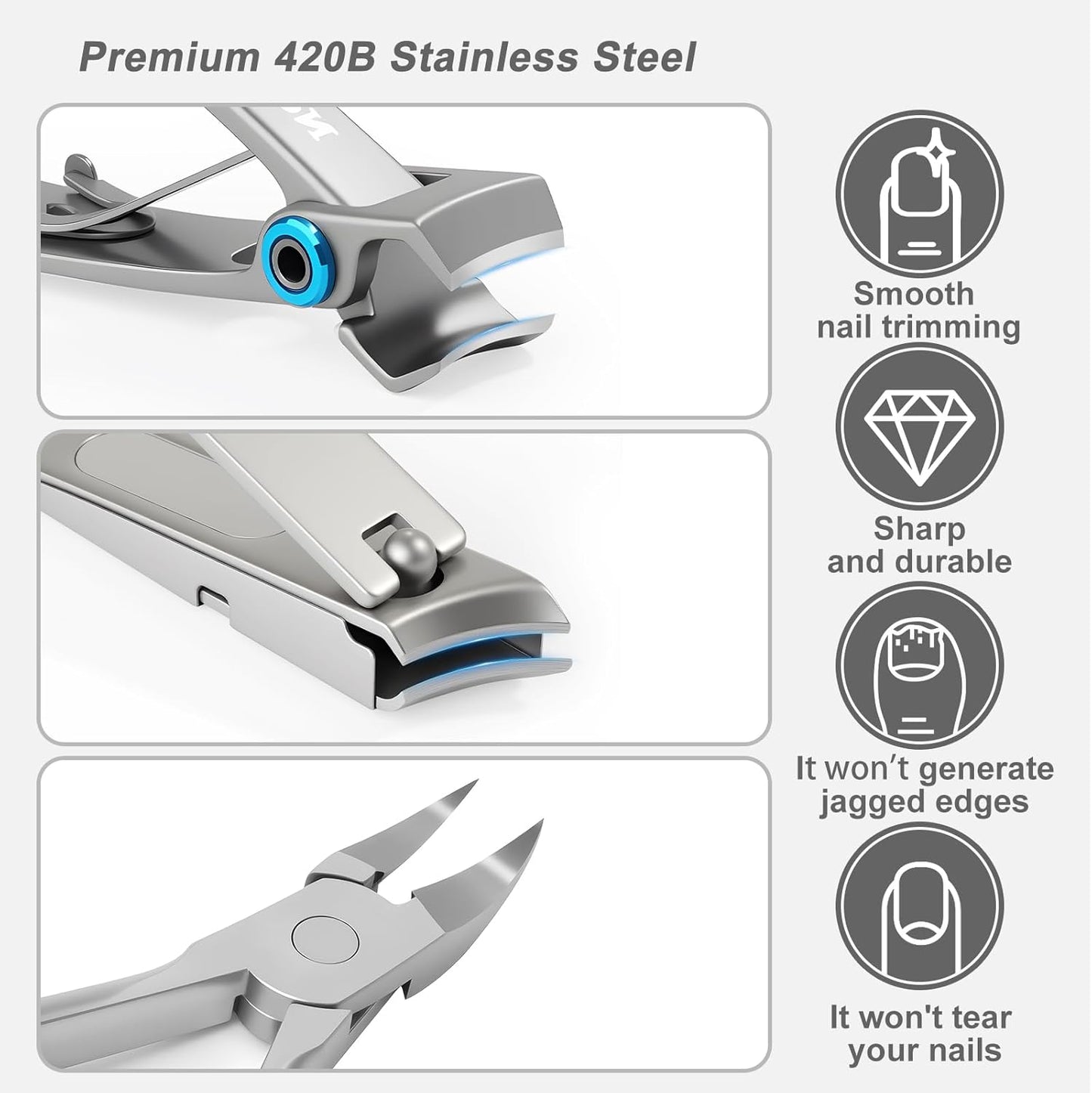 Nail Clippers Kit, 8-Piece Stainless Steel Toenail & Fingernail Clipper with Nail File & Cleaner, Precision Sharp Blade for Easy Clean Cut, Ideal for Men, Women, Seniors, Gift Pack