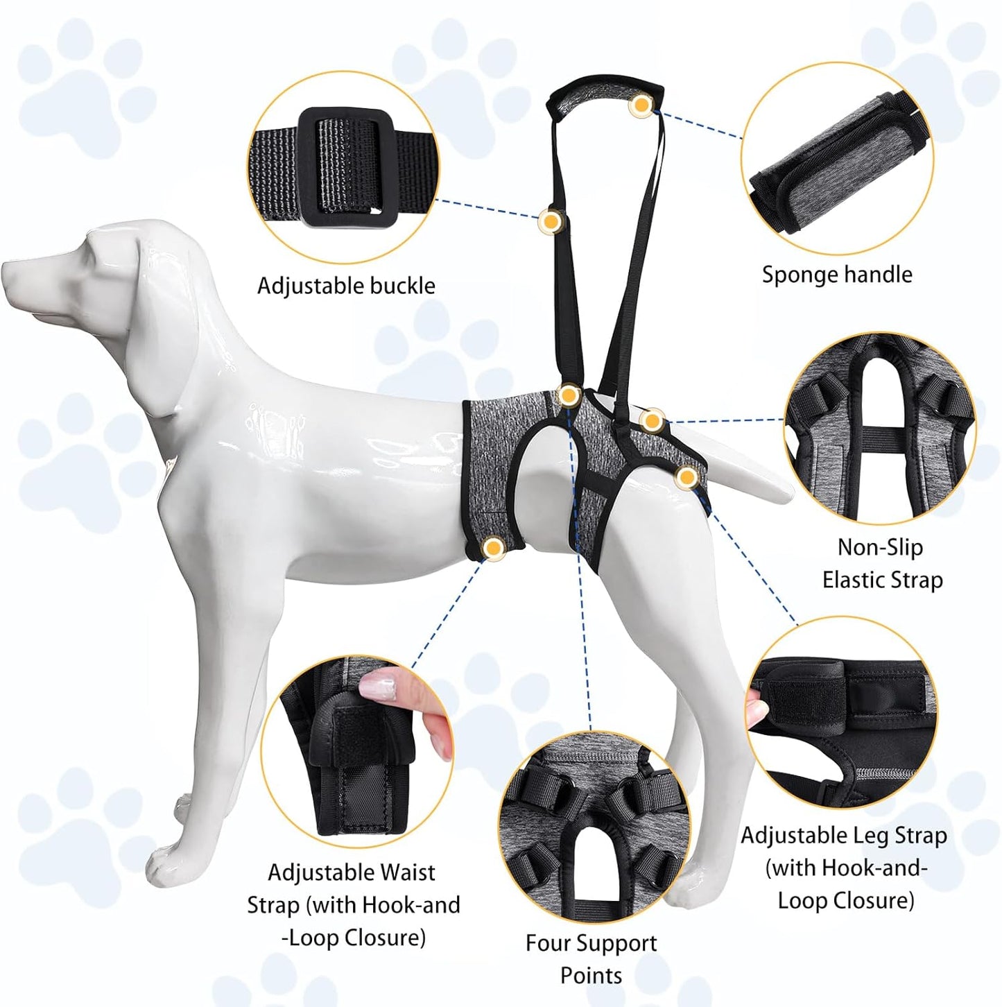LIANZIMAU Dog Sling for Large Dogs Adjustable Hind Leg Support Lift Harness Senior Canine Mobility Aid Carrier for Back Legs Walking Rehabilitation