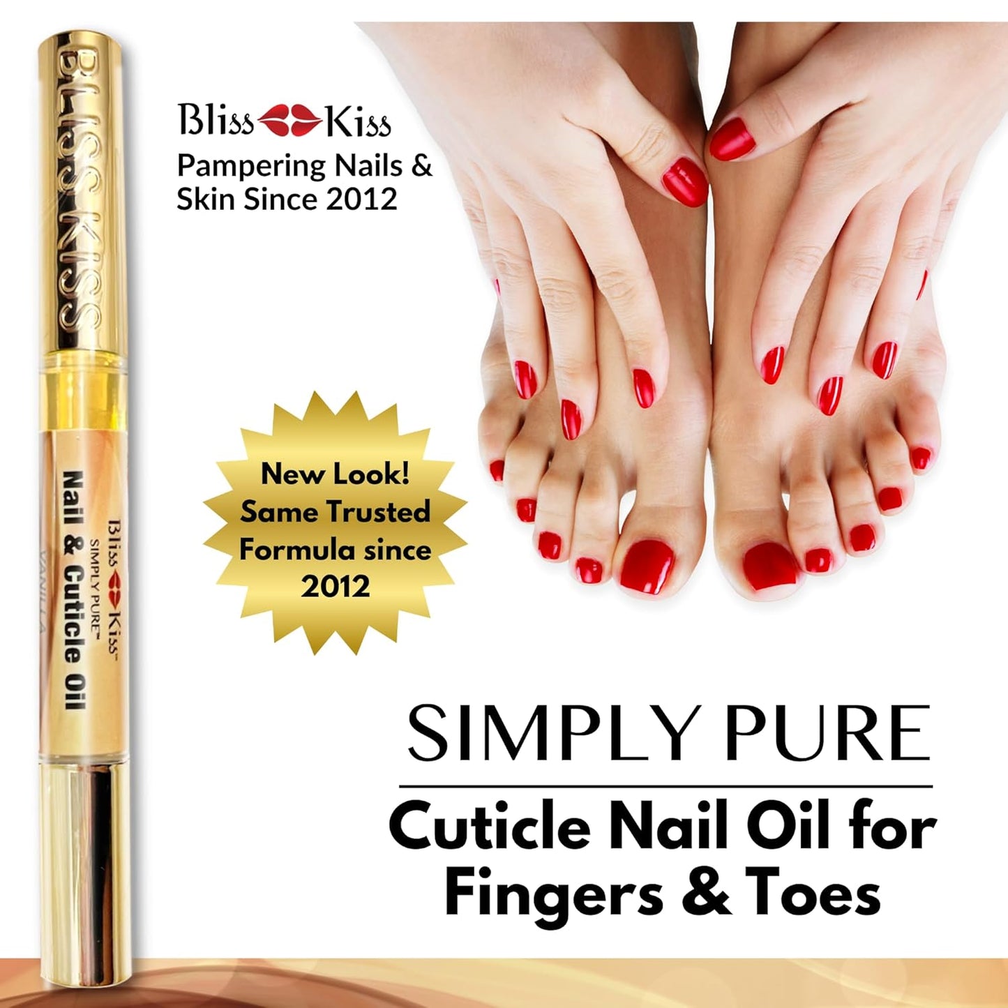 Bliss Kiss | 1 Vanilla Fragrance | Nail Oil Cuticle Pen w/Vitamin E & Jojoba⏤Nail Strengthener Nail Growth Serum for Brittle Peeling Breaking Thin Nails