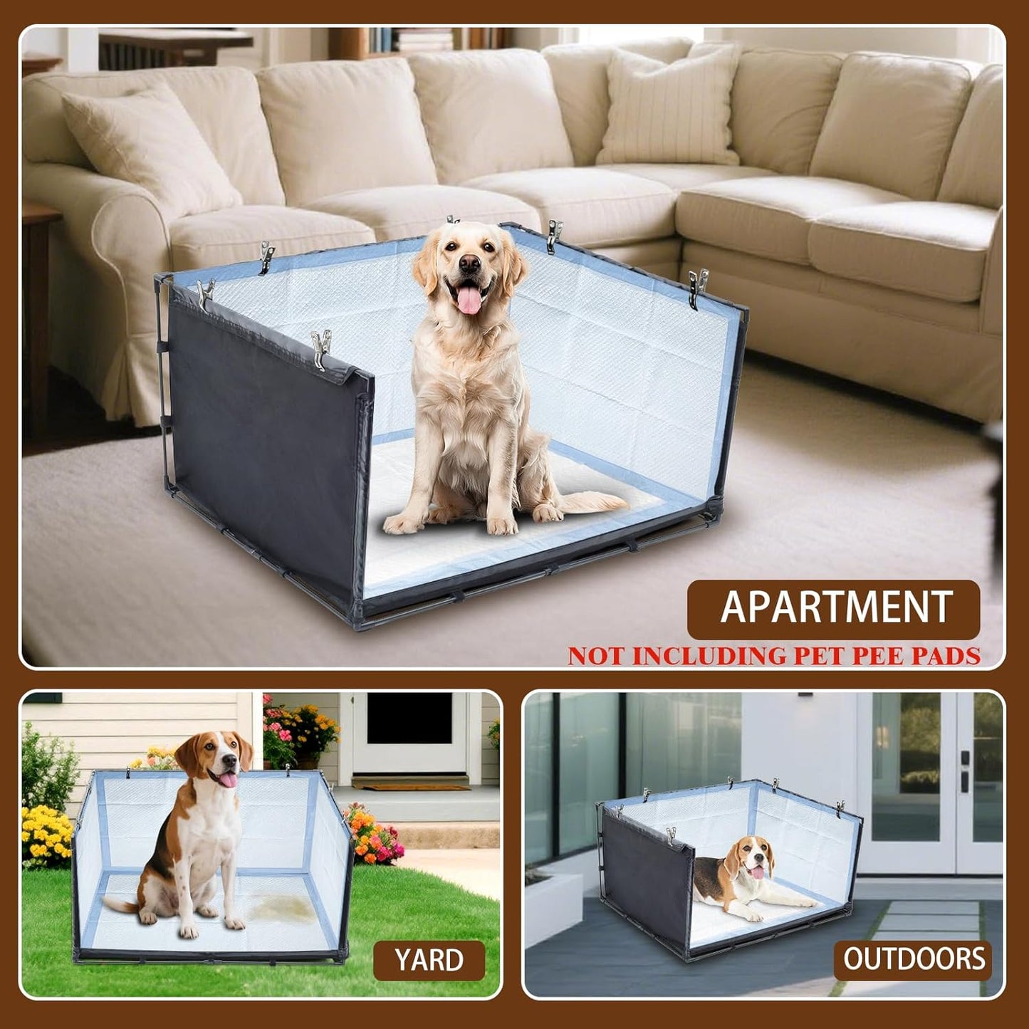 Dog Litter Box Indoor for Medium Dogs,Pee Pad Holder with High Walls(34.64"*28.34"*17.72"),No-Spill Pee Pad Holder with Foldable Pet Toilet,Easy Clean Puppy Litter Box for Dogs (Large)