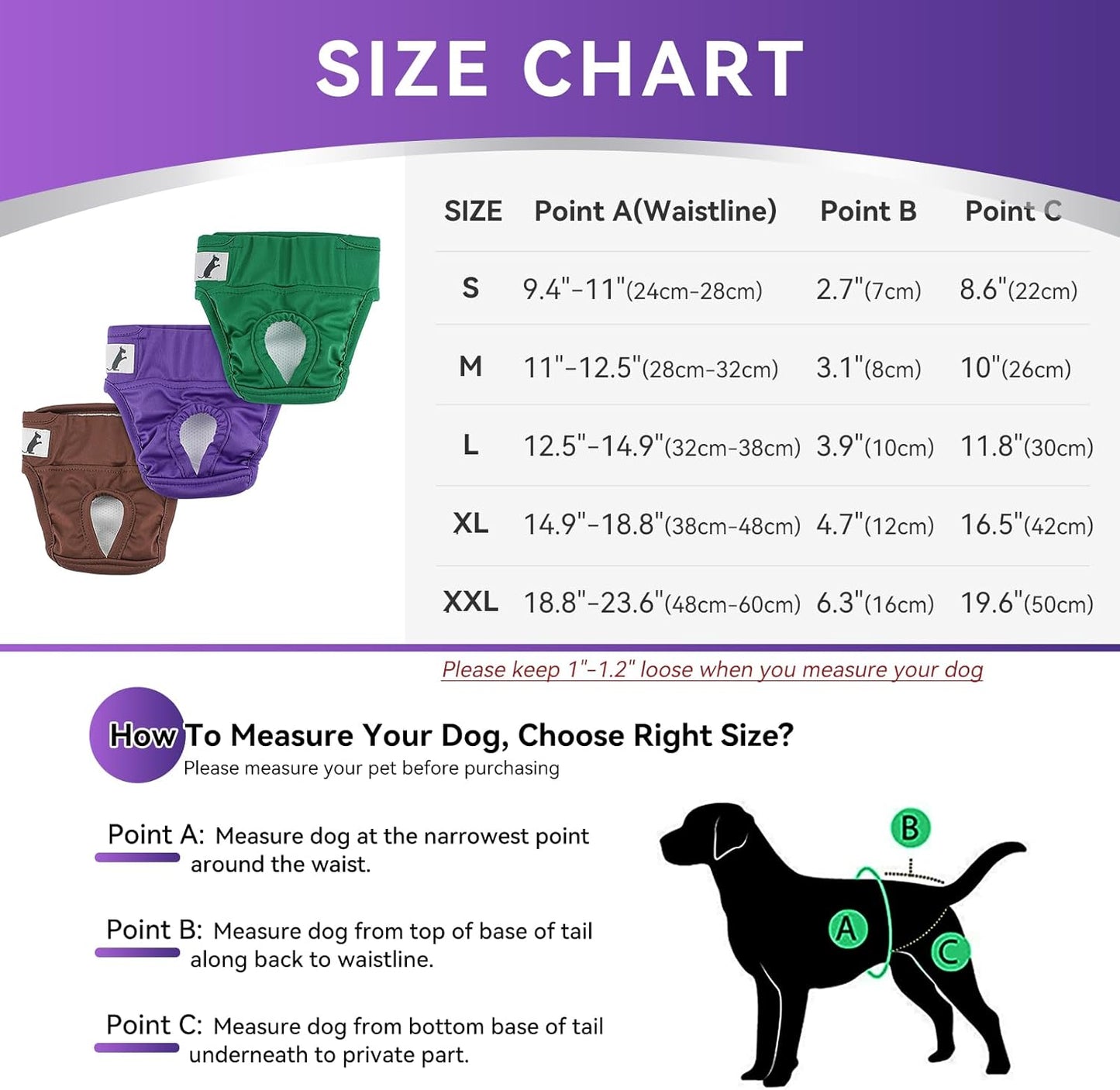 LESYPET Dog Diapers, Waterproof Female Dog Diapers for Dogs in Heat, Excitable Urination, or Incontinence, Washable and Reusable, Pack of 3, Size XX-Large