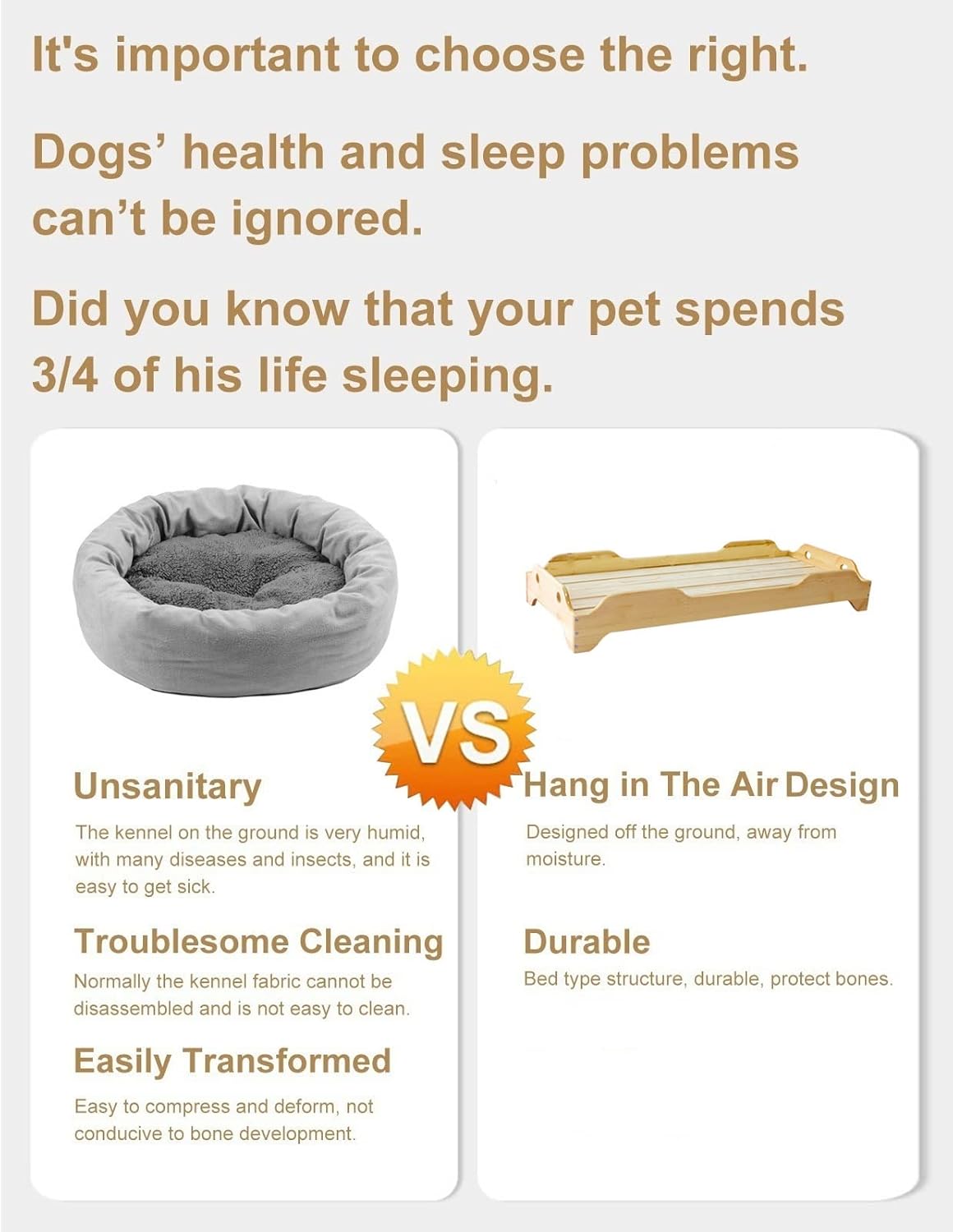 Wooden Raised Pet Bed for Big Dog Cat, Comfortable Orthopedic Dogs Sofa, for Training, Camping, Picnic, for Pets Within 40 Kg / 88 Lbs