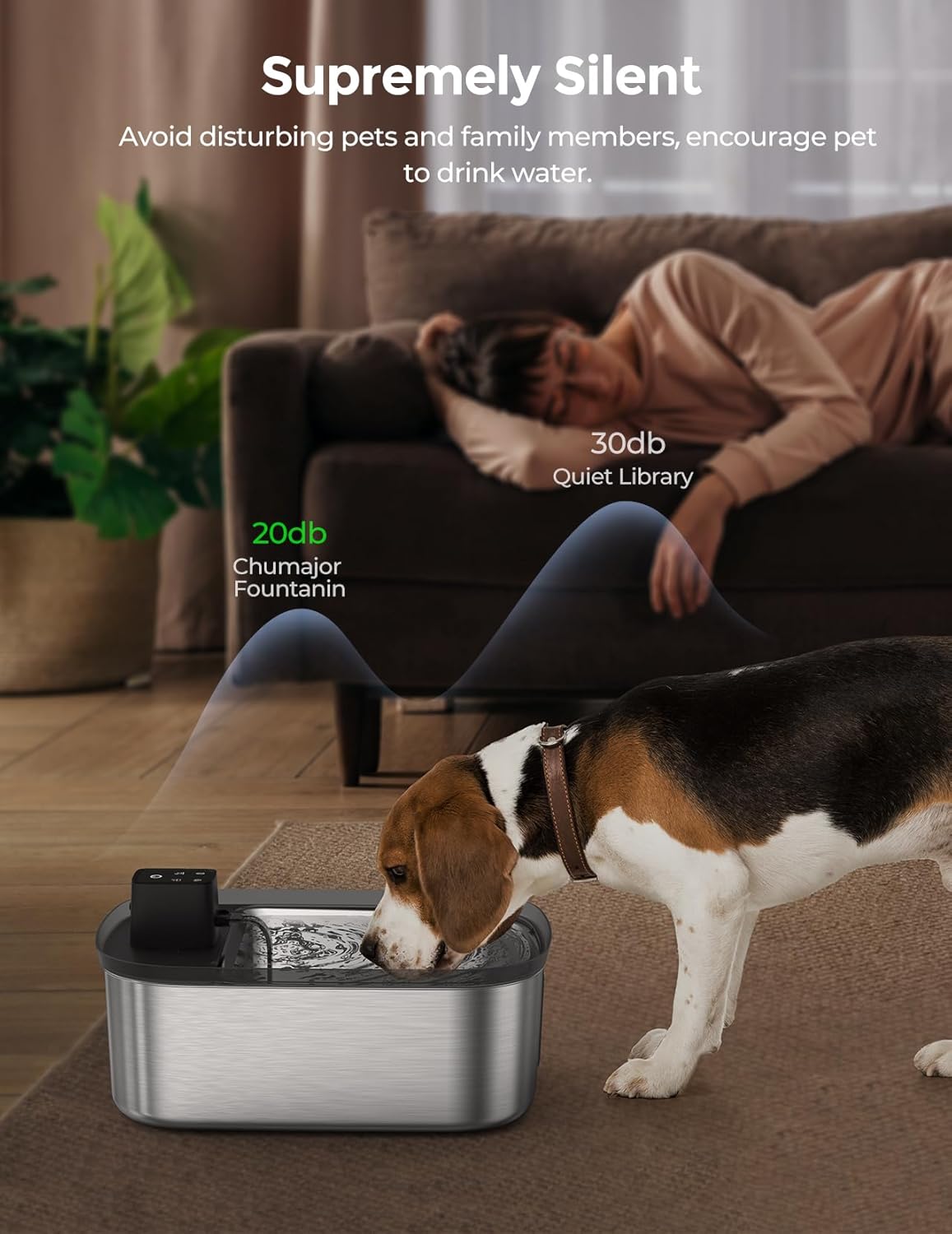 Wireless 7.5l/254oz/2Gal Dog Water Fountain for Large Dogs Stainless Steel, Quiet Pet & Cat Water Fountain with Motion Sensor, Automatic Water Dispenser for Dogs&Multi-Pet Homes with 6psc Filter