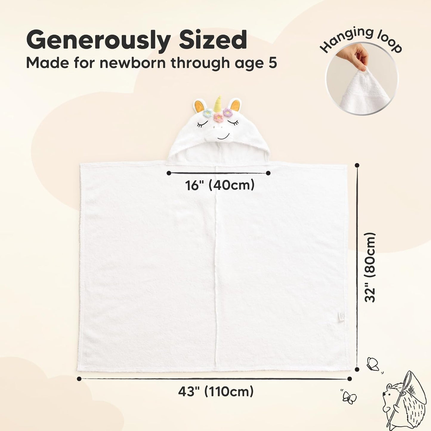 KeaBabies Organic Baby Towel with Hood for Girls, Boys - Soft, Absorbent, 100% Cotton Hooded Baby Towels for Newborns, Infants, Large Hooded Bath Towels for Babies, Kids, Toddler 1-3 (Uria)